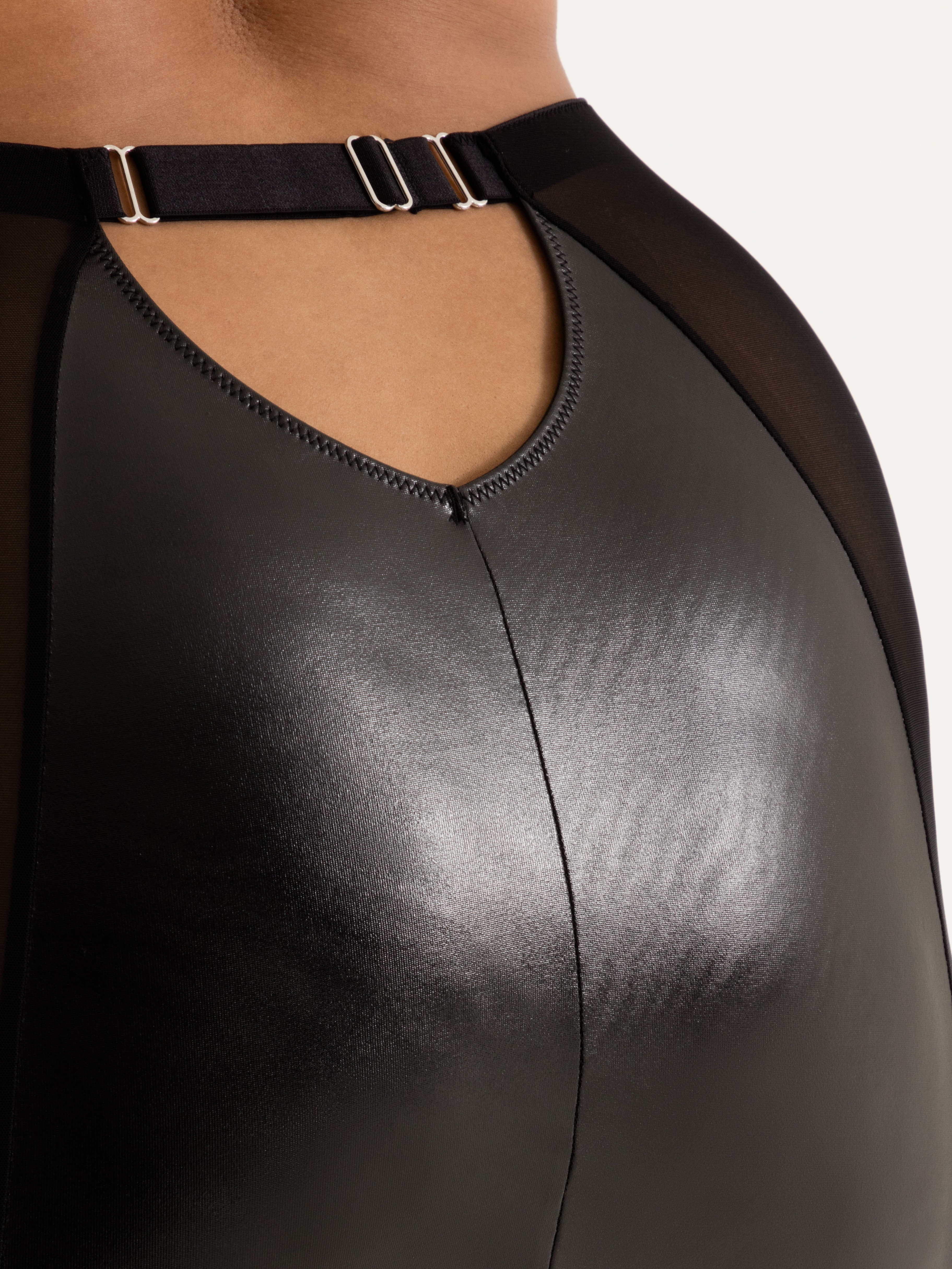 Lovehoney Plus Size Fierce Wet Look and Lace Zip-Up Skirt, Black, hi-res