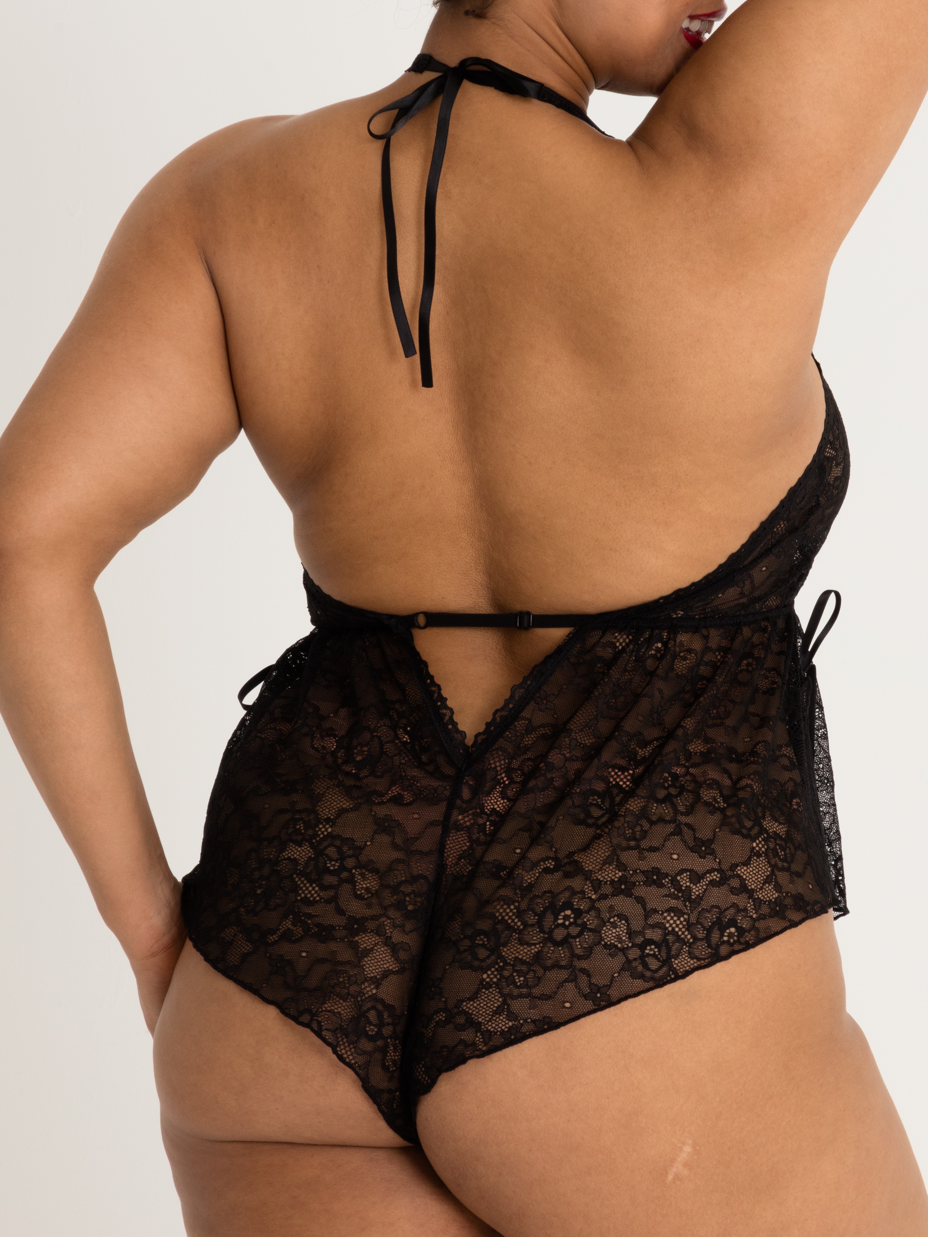 Lovehoney Flirty Lace Teddy, Black, hi-res