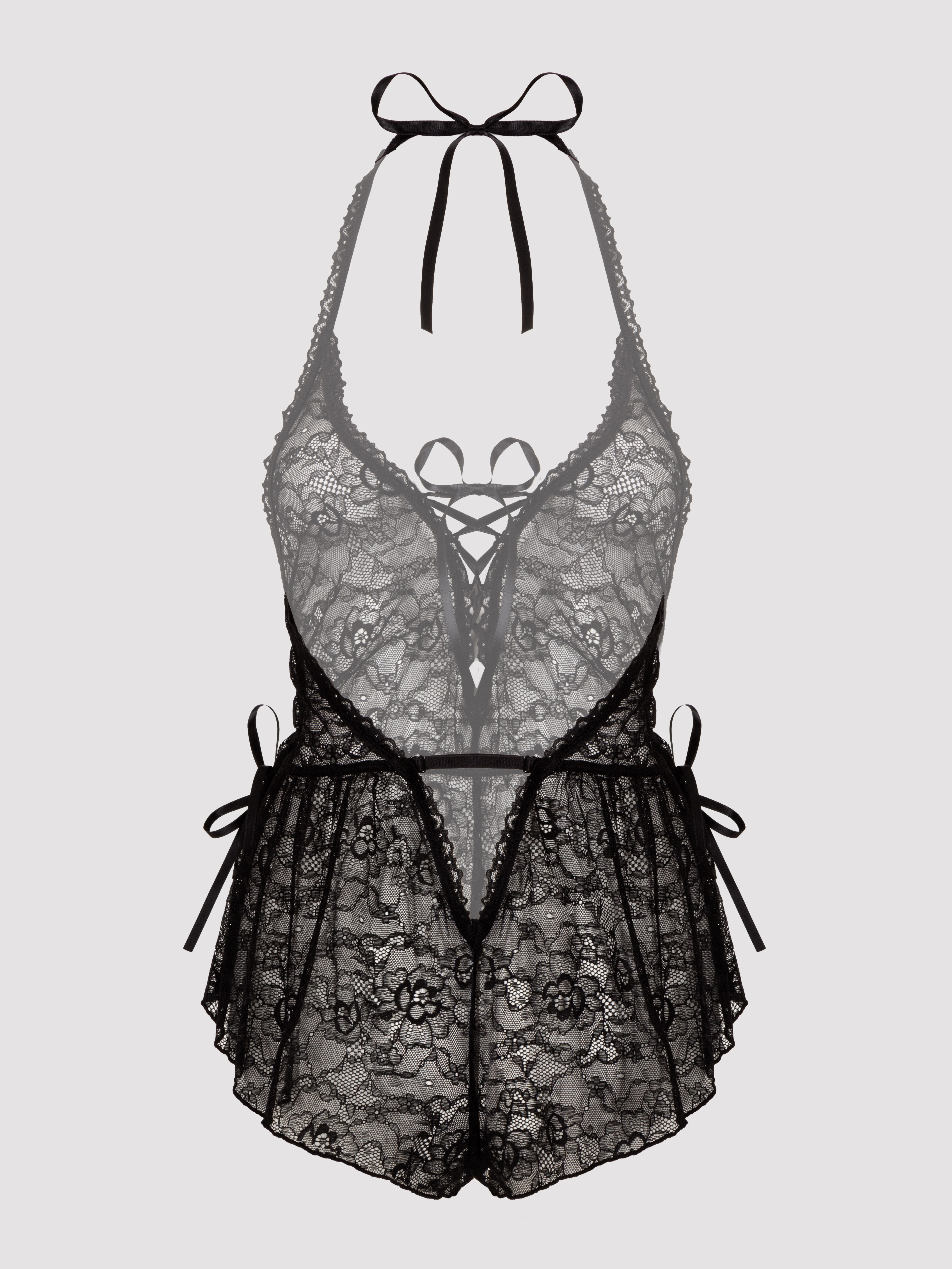 Lovehoney Flirty Lace Teddy, Black, vanilla