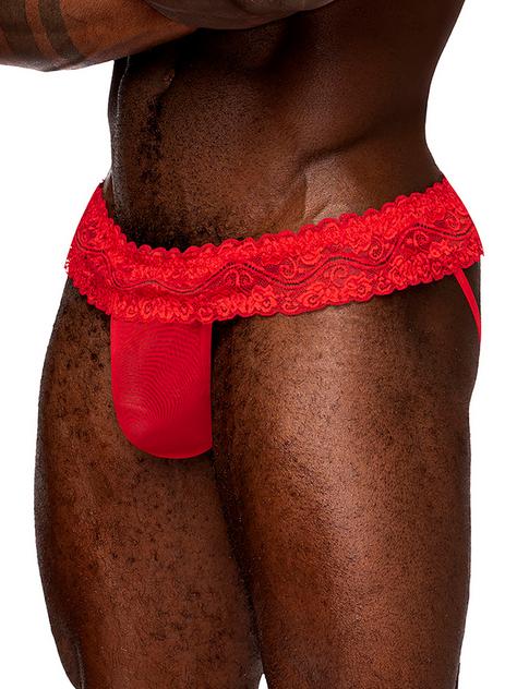 Male Power Red Lace Jockstrap, Red, hi-res