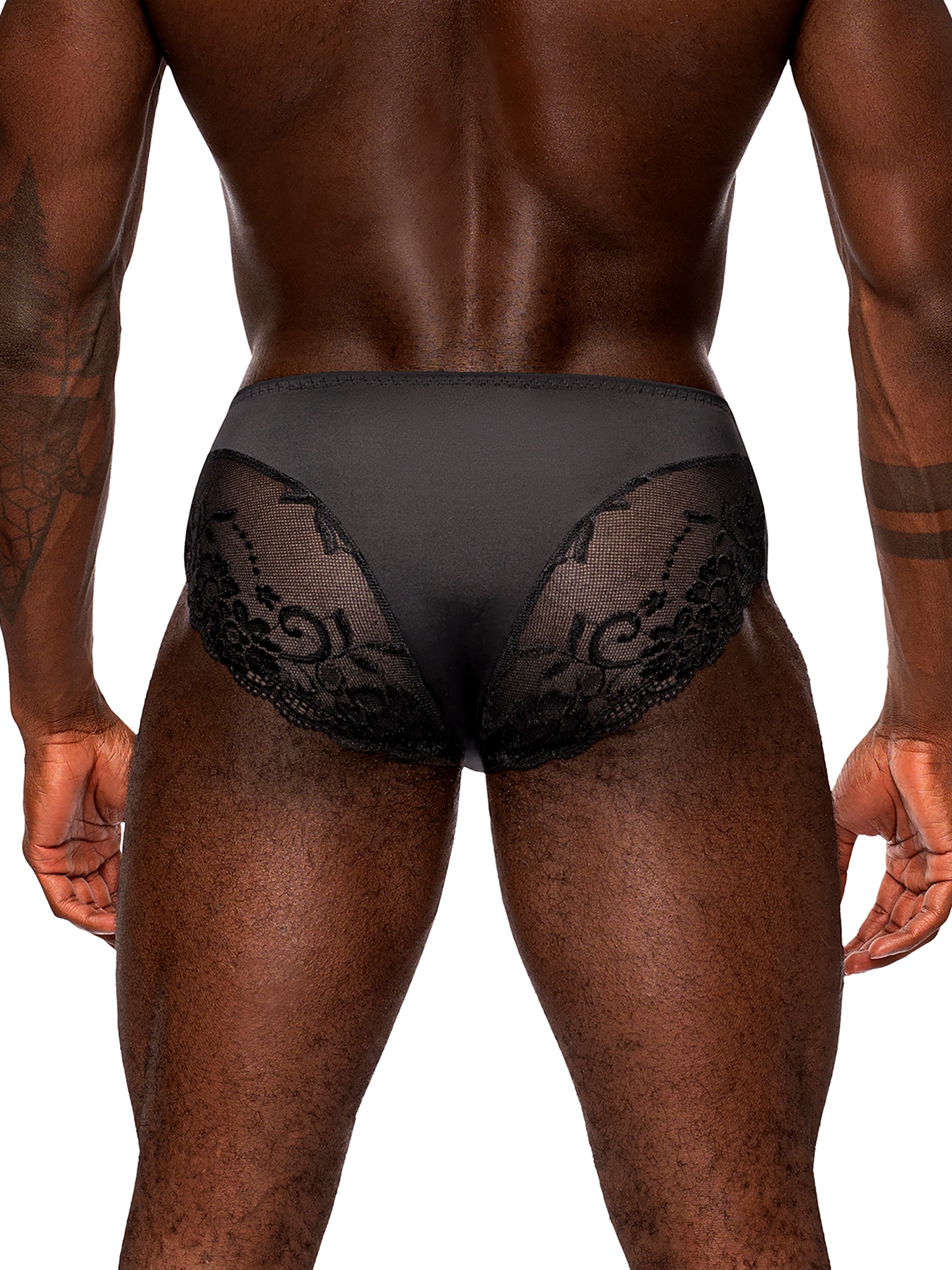 Male Power Black Lace Briefs, Black, vanilla