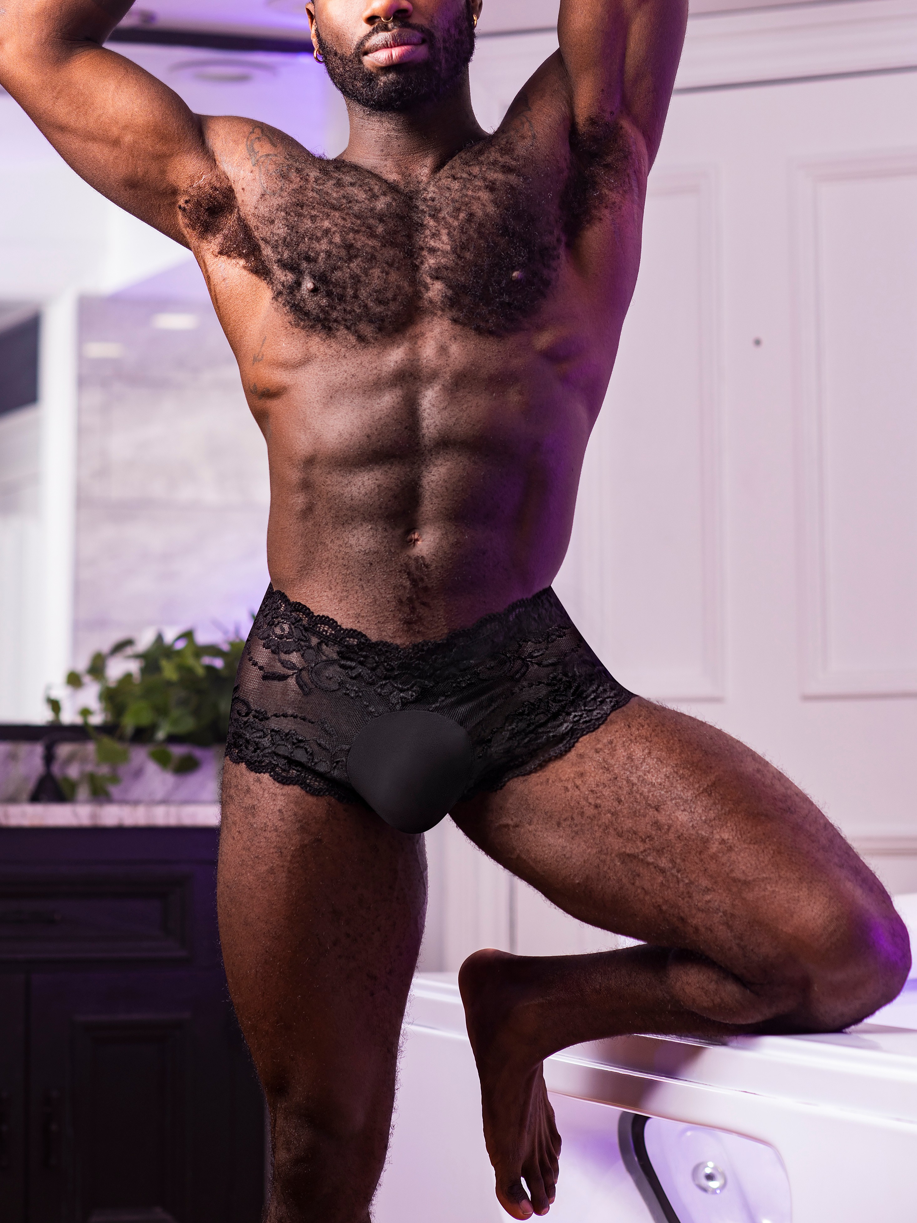 Male Power Black Lace Boxers, Black, vanilla