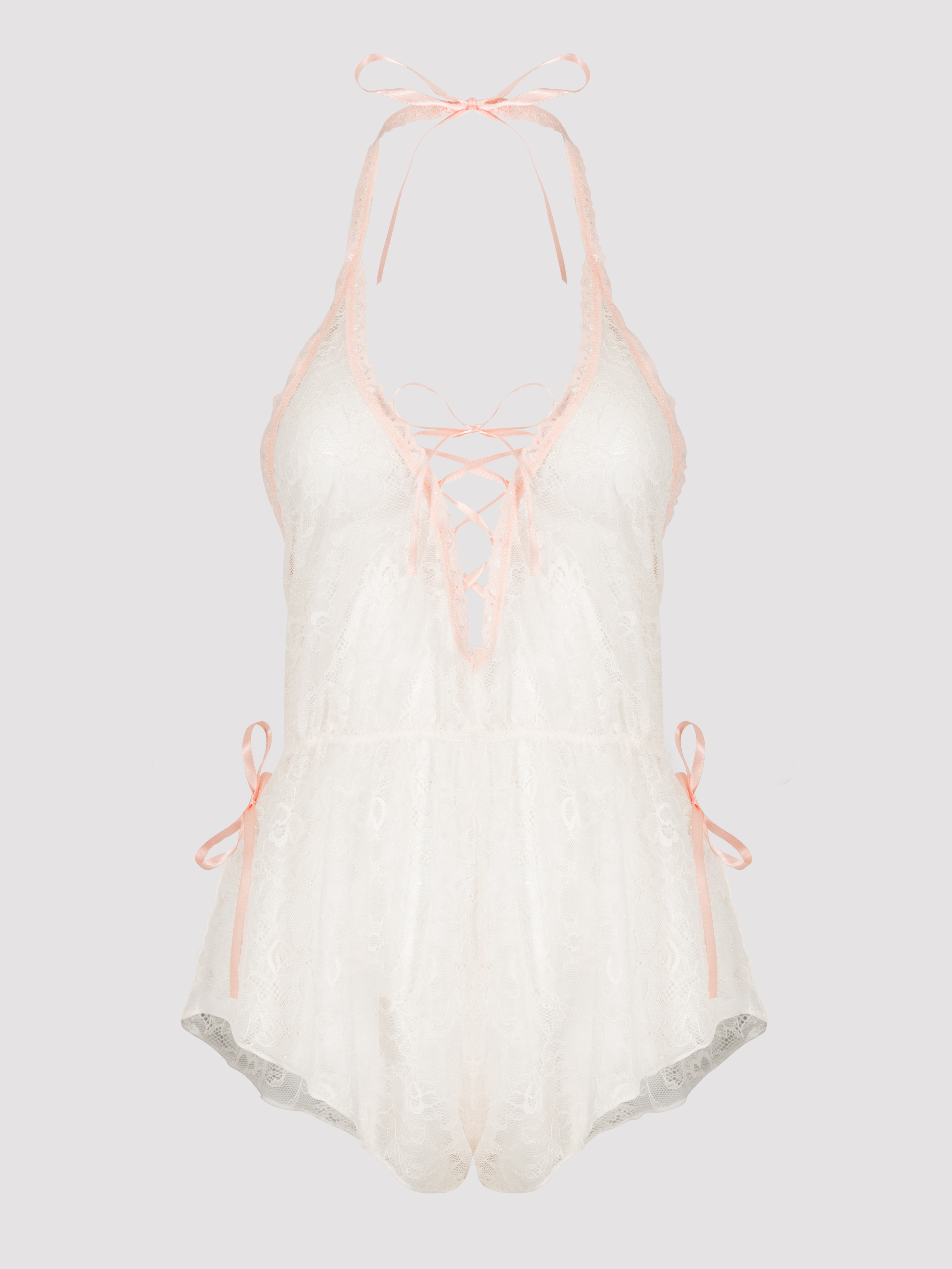 Lovehoney Flirty Lace Teddy, Ivory, hi-res