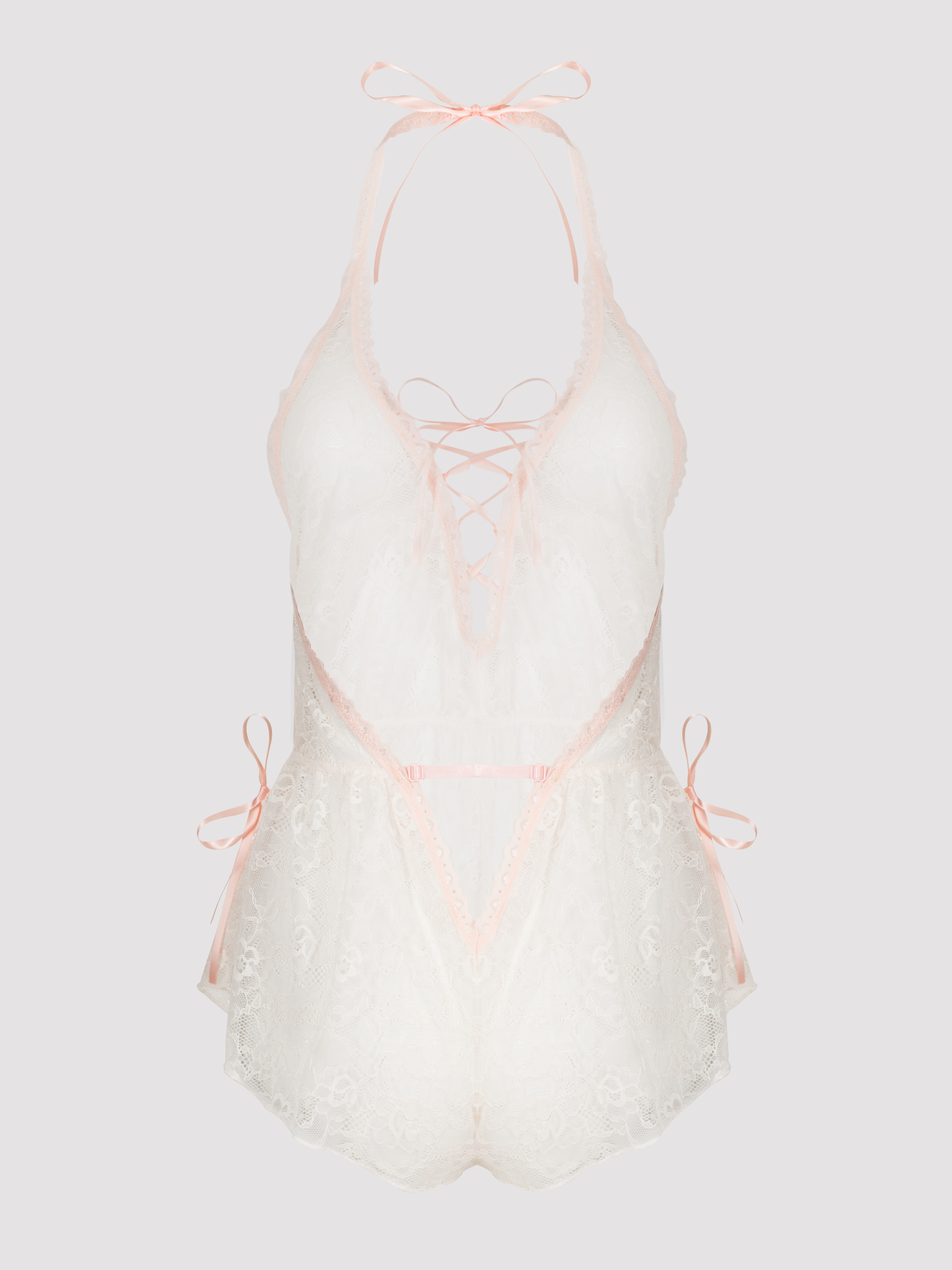 Lovehoney Flirty Lace Teddy, Ivory, hi-res