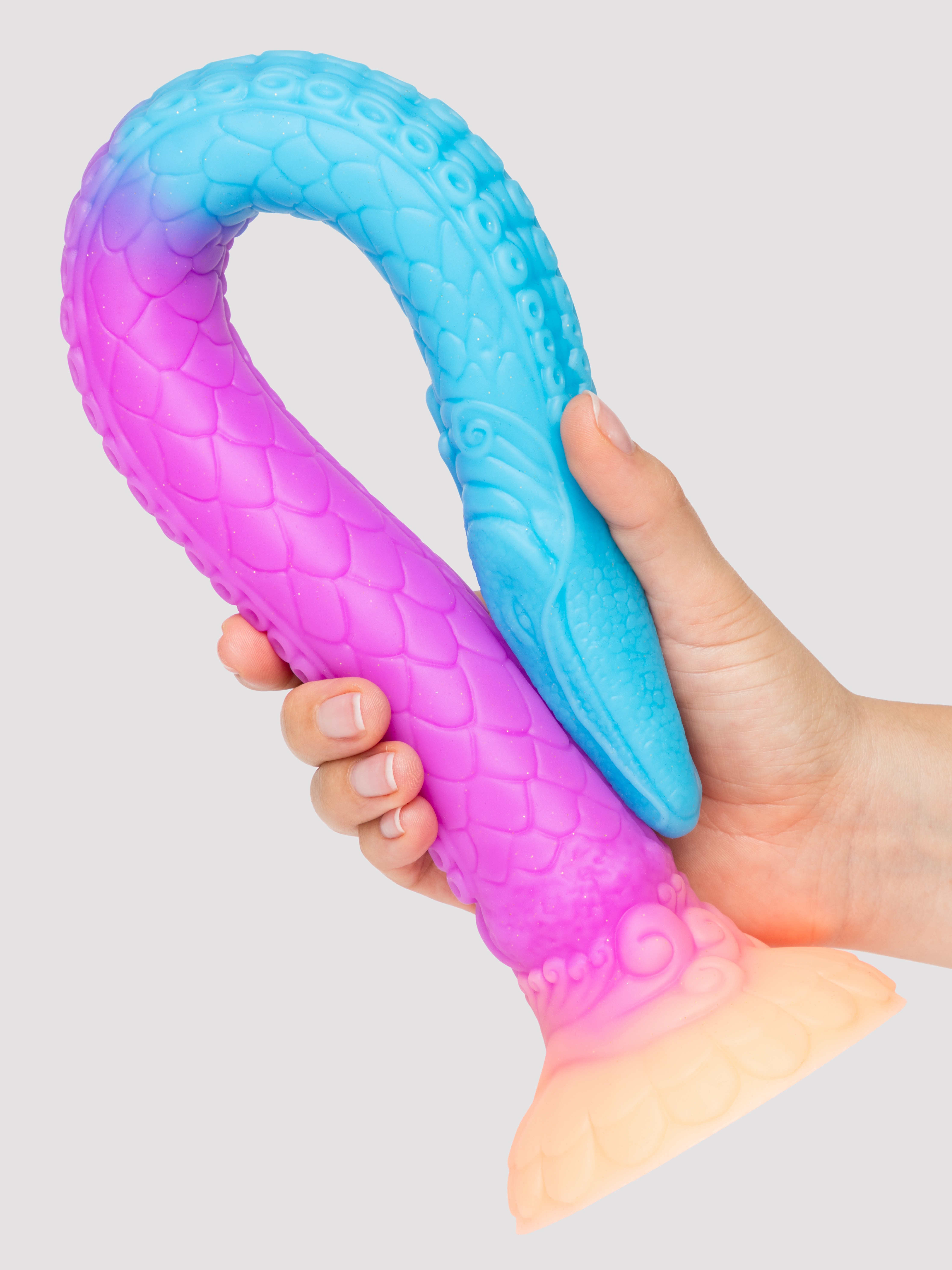 Fantasy Makara Glow-In-The-Dark Scaly Dragon Dildo 18 Inch, Blue, hi-res