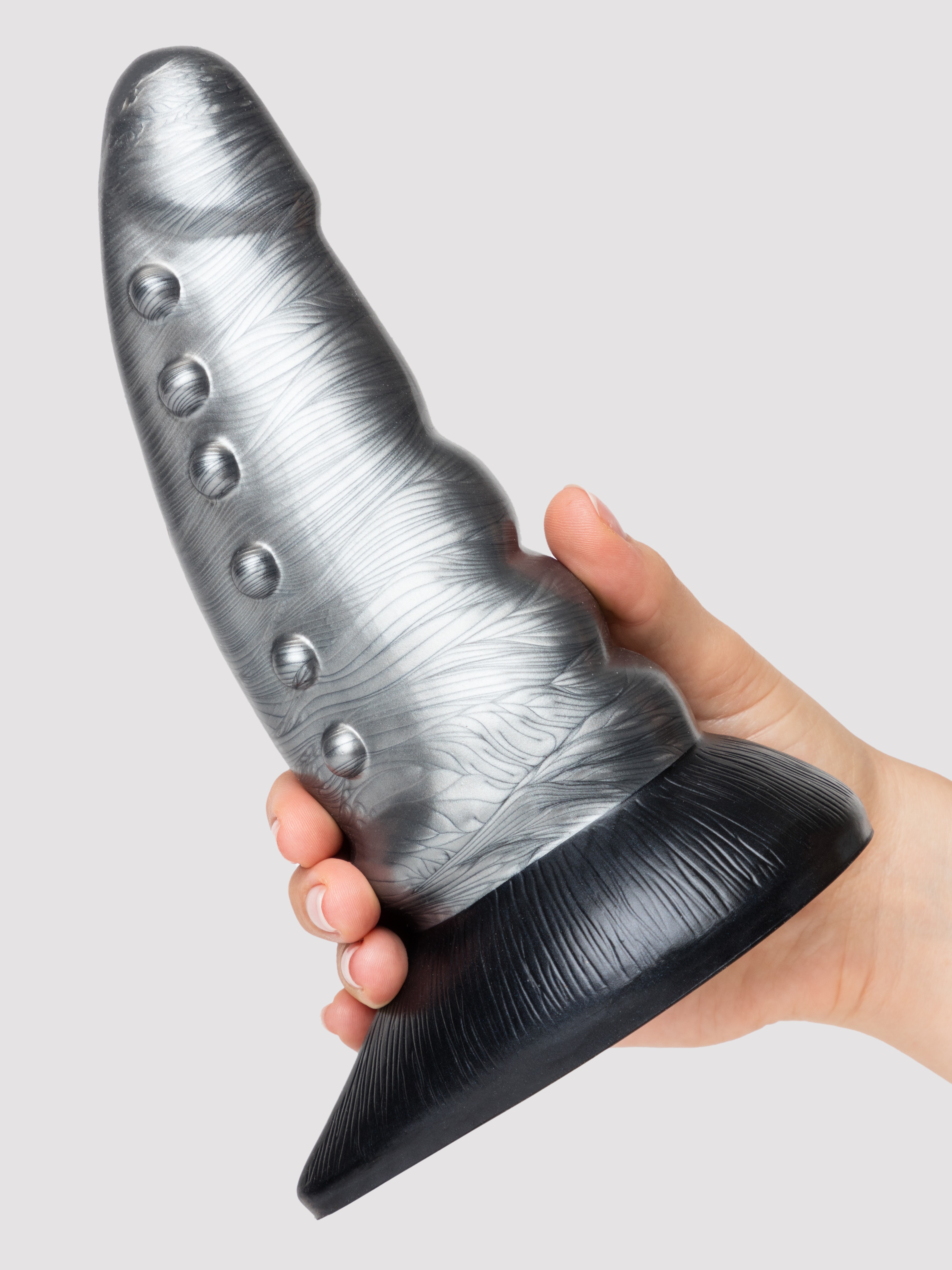 Fantasy Beastly Dragon Textured Silicone Dildo 8 Inch, Silver, hi-res