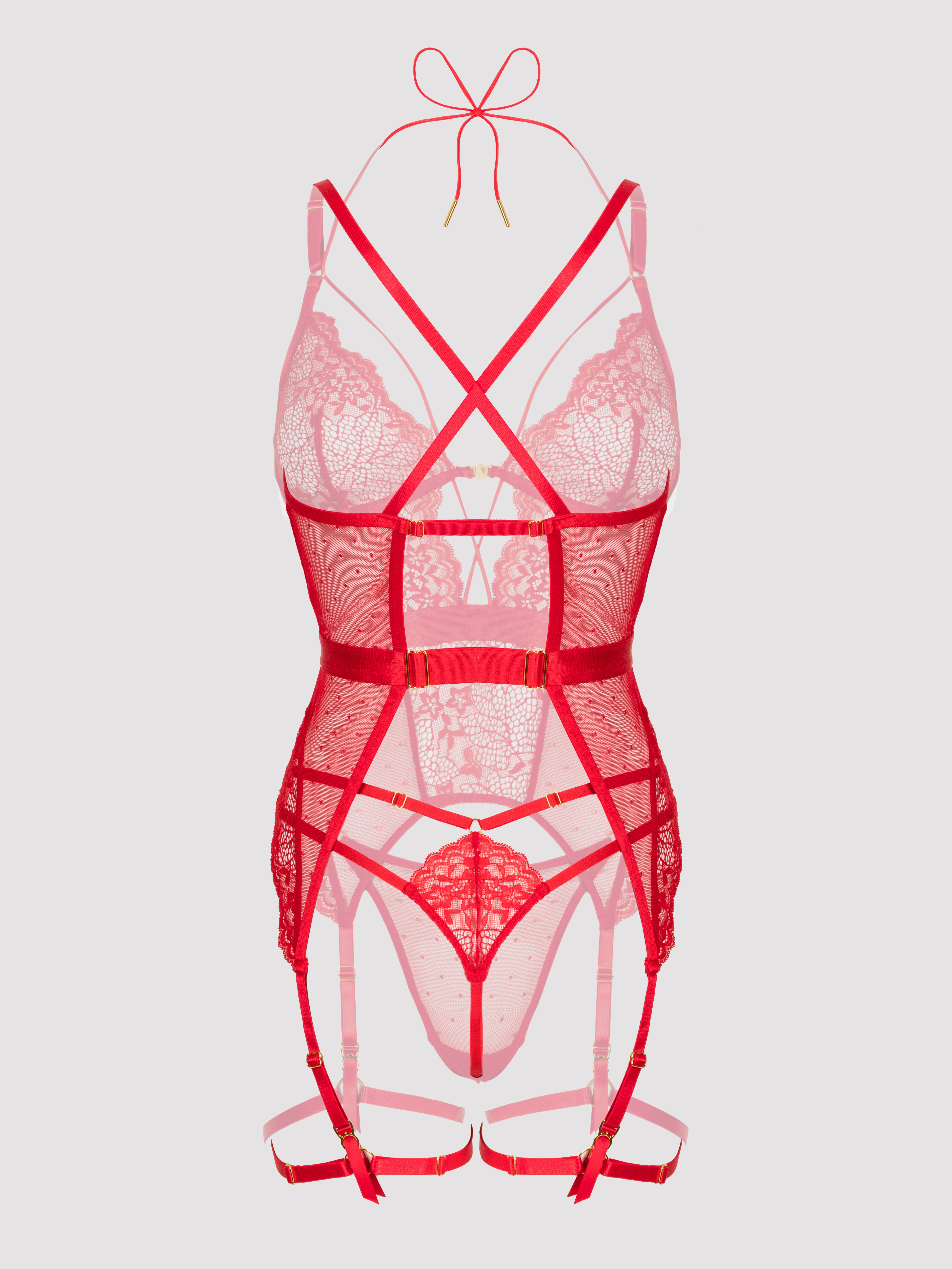 Lovehoney Plus Size Midnight Dream Red Bustier Set, Red, hi-res