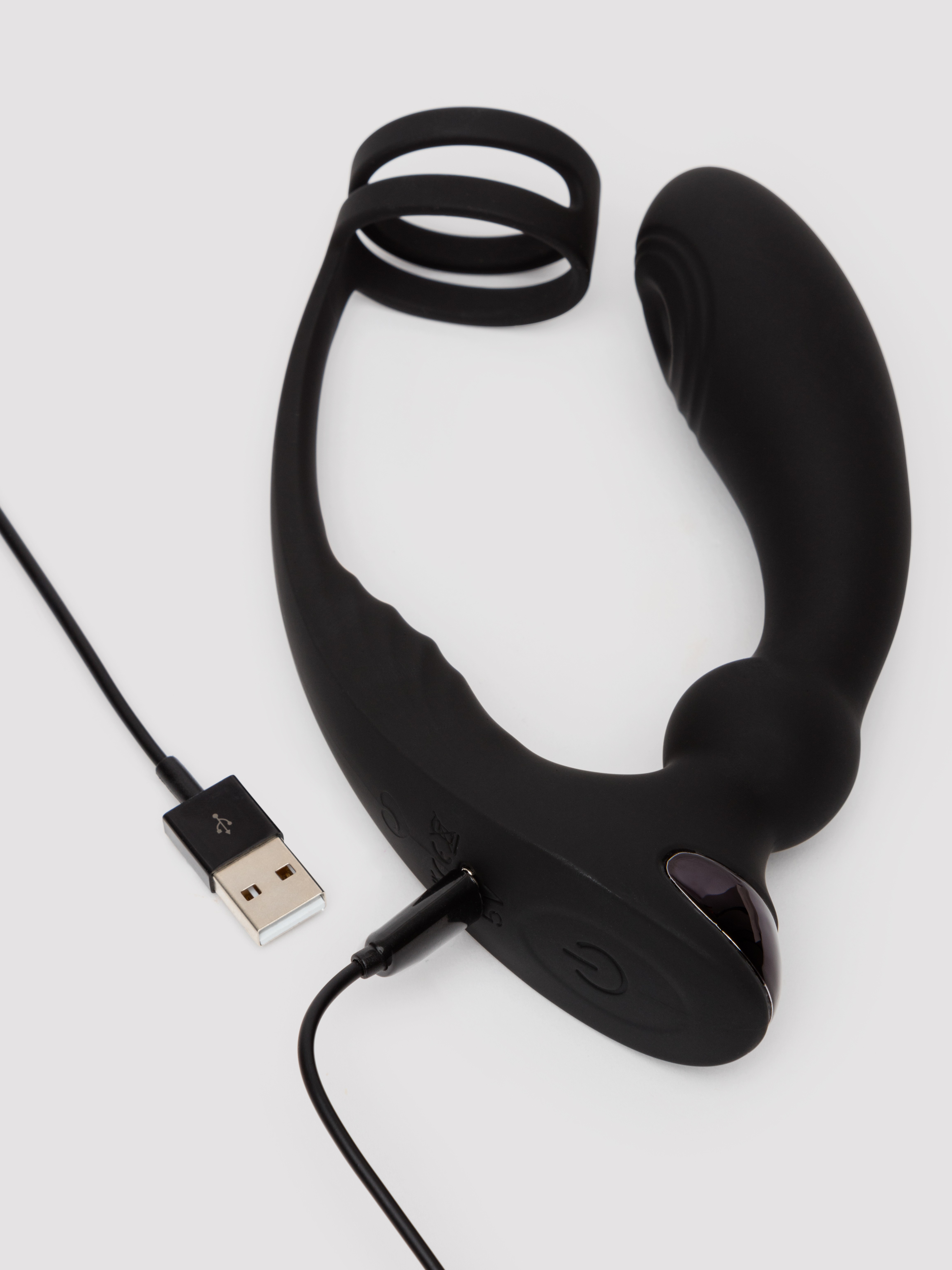 Lovehoney Remote-Control Pleasure Pulse Pulsing Prostate Massager with Double Cock Ring, Black, hi-res