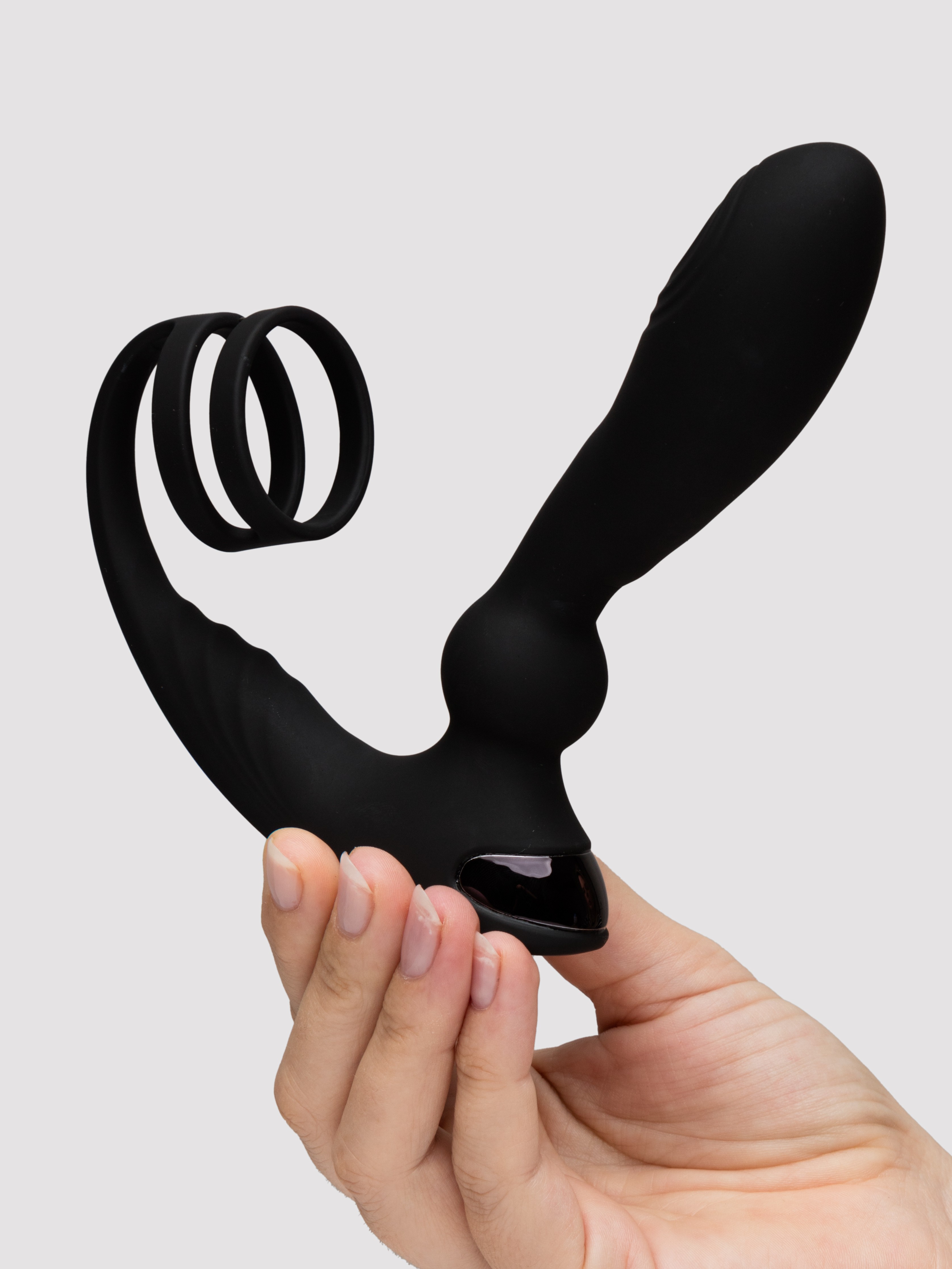 Lovehoney Remote-Control Pleasure Pulse Pulsing Prostate Massager with Double Cock Ring, Black, hi-res