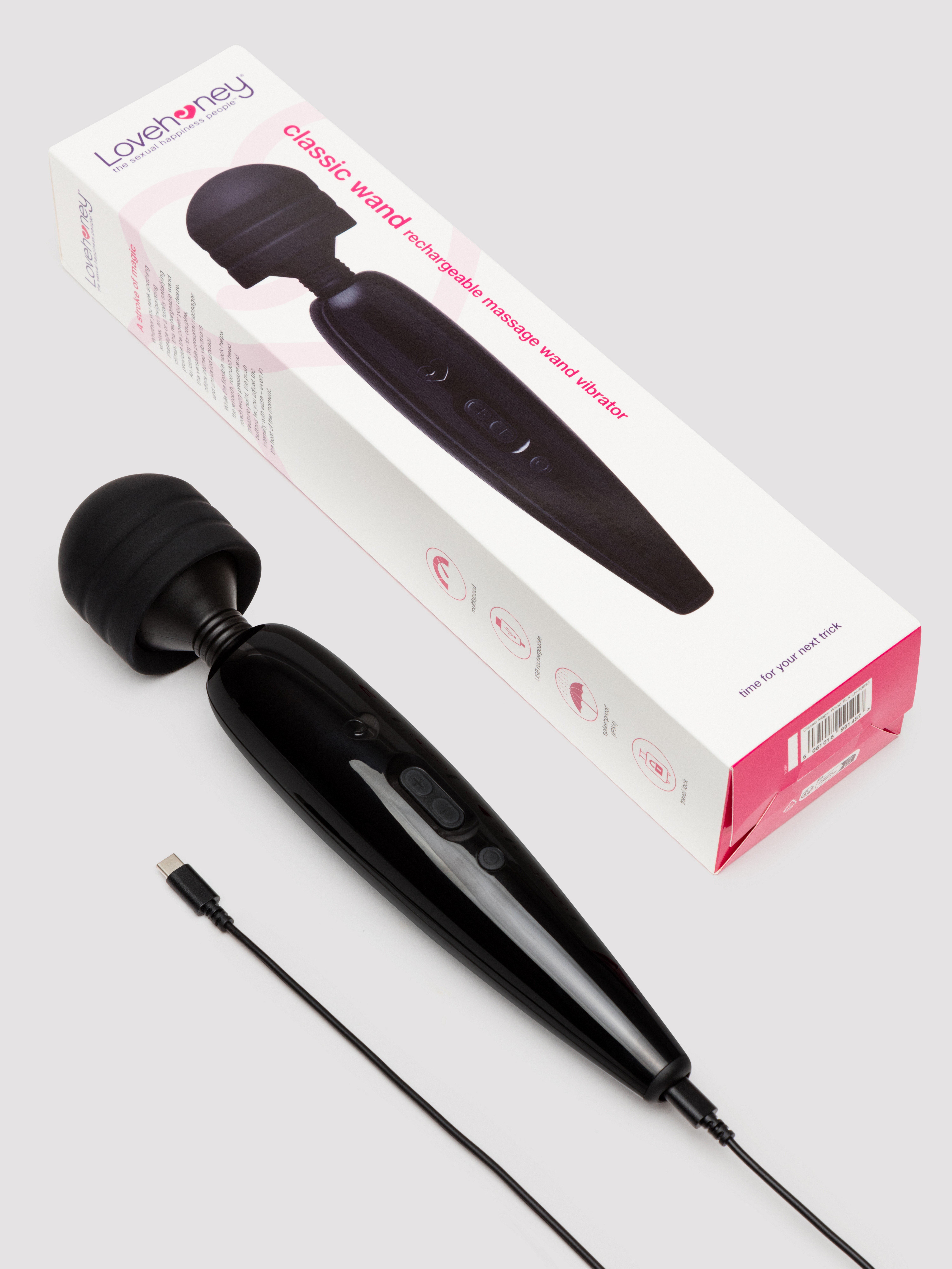 Lovehoney Classic Wand Rechargeable Extra Powerful Multispeed Wand Vibrator  , Black, hi-res