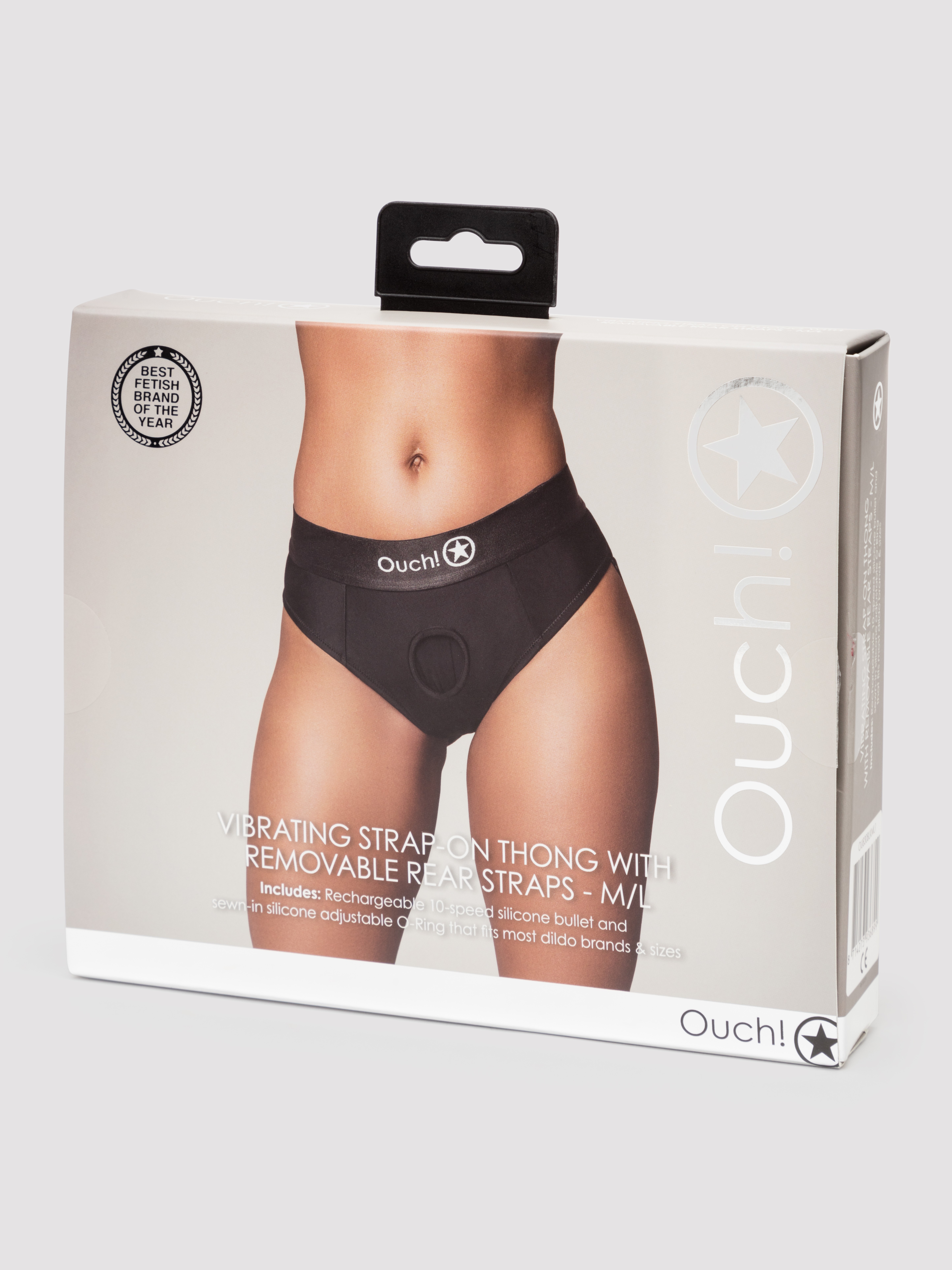 Ouch! Vibrating Strap-On Thong with Removable Rear Straps, Black, hi-res