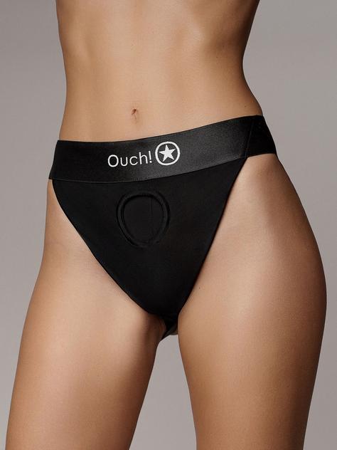 Ouch! Vibrating Open-Back Strap-On Briefs, Black, hi-res
