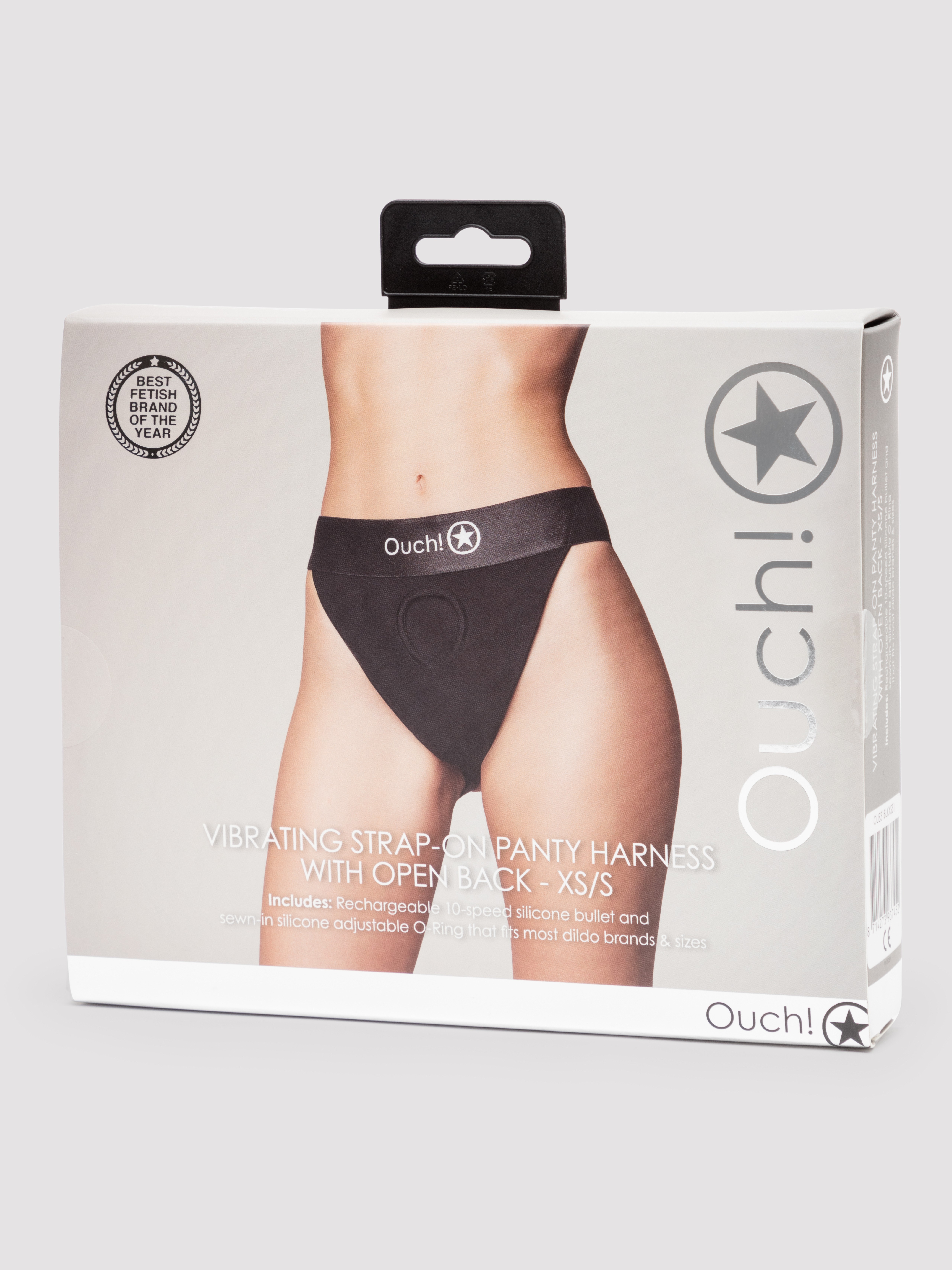 Ouch! Vibrating Open-Back Strap-On Briefs, Black, hi-res