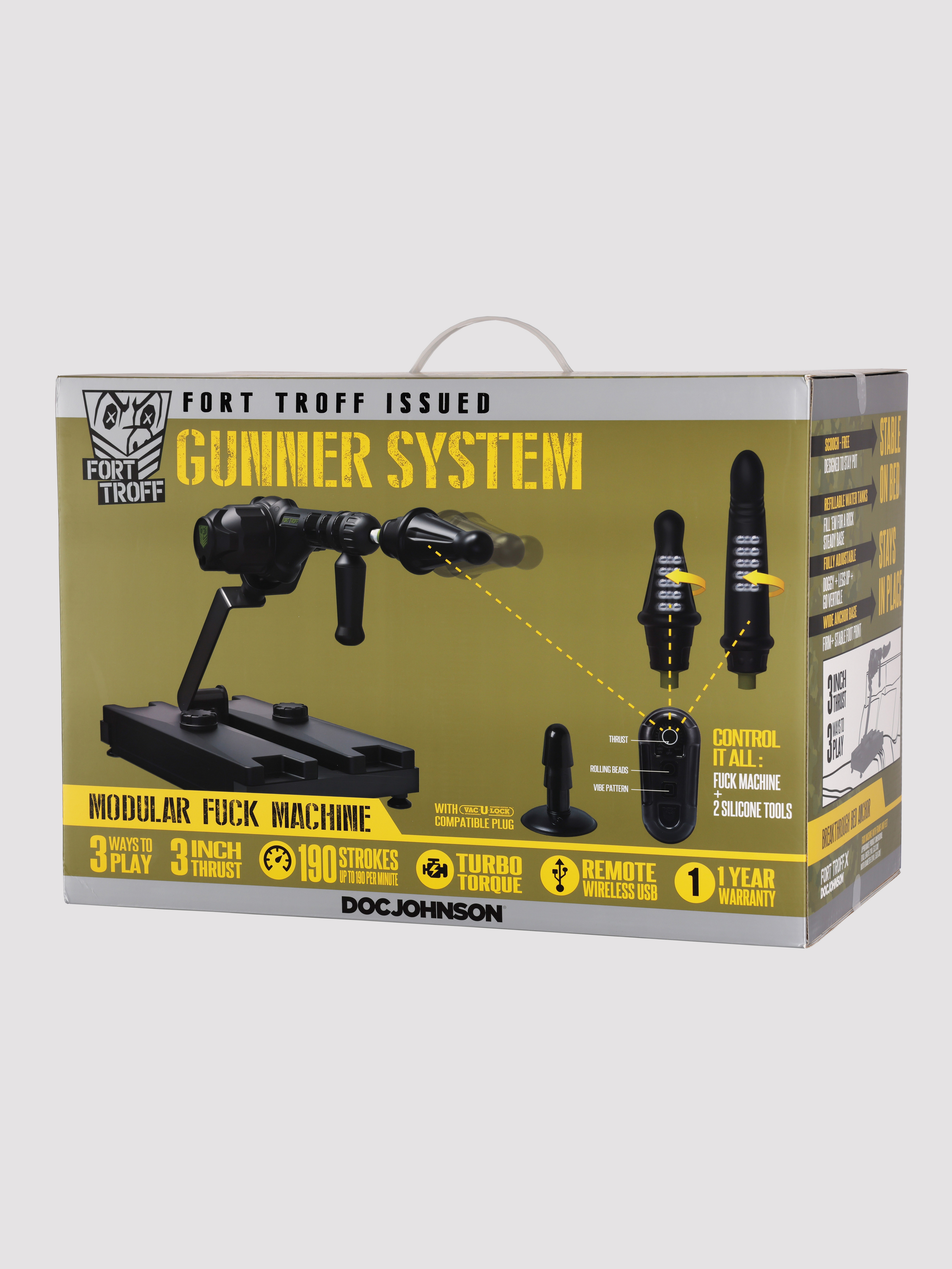 Doc Johnson Gunner 3-in-1 Modular Multifunction Rechargeable Sex Machine, Black, hi-res