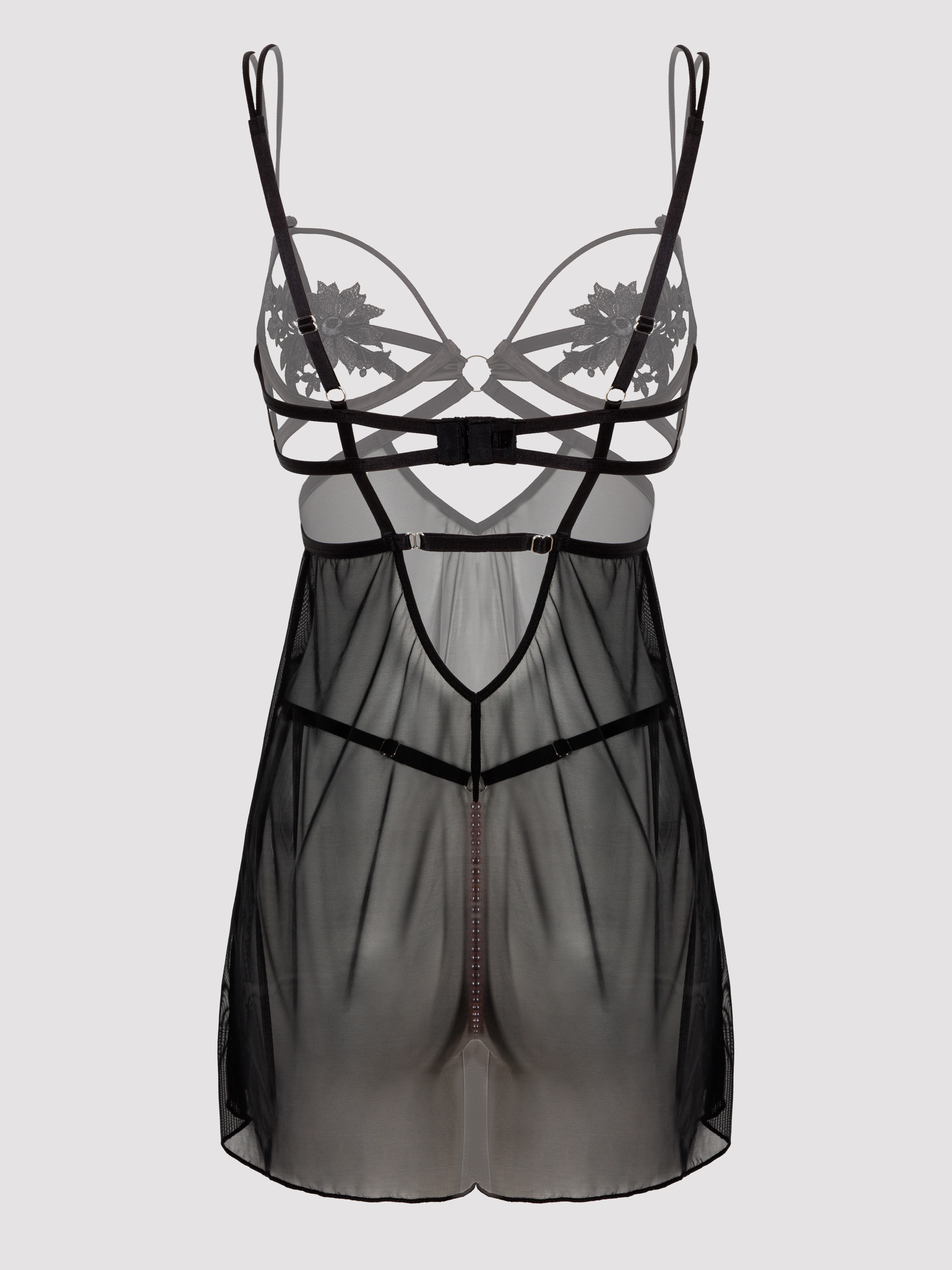 Lovehoney Divine Romance Black Chemise & Pearl G-string Set, Black, hi-res