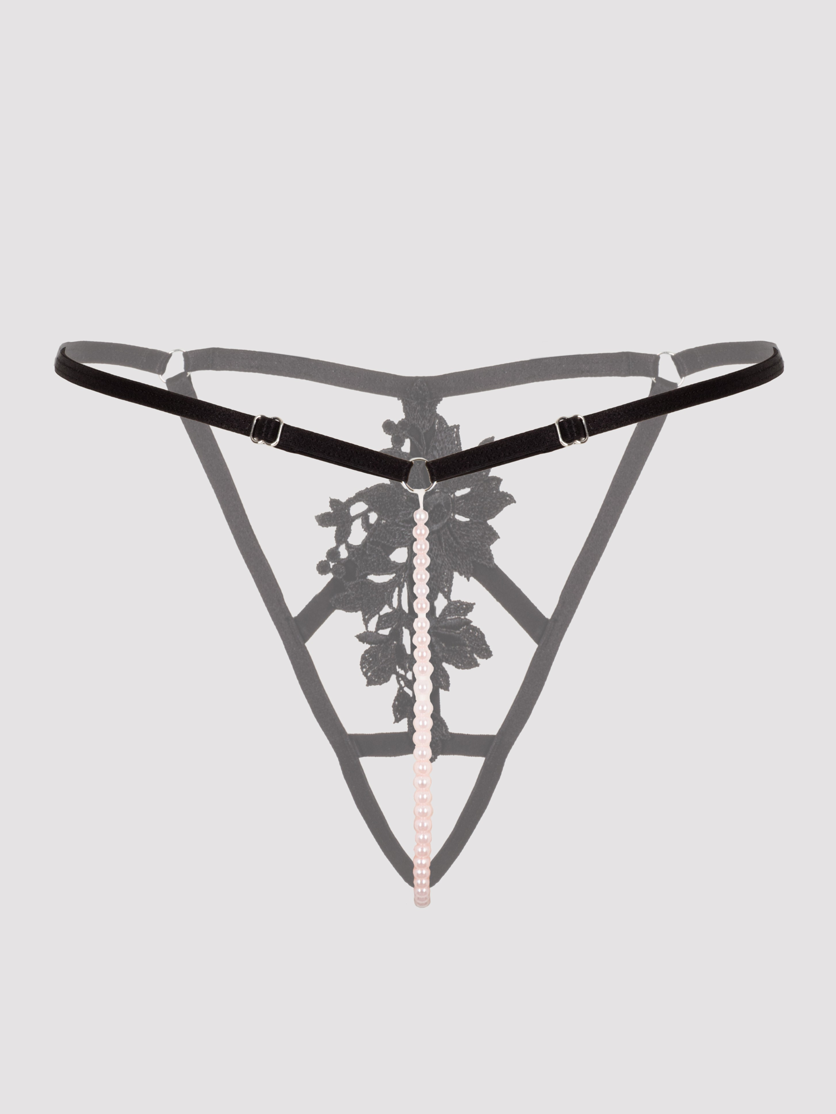 Lovehoney Divine Romance Black Chemise & Pearl G-string Set, Black, hi-res