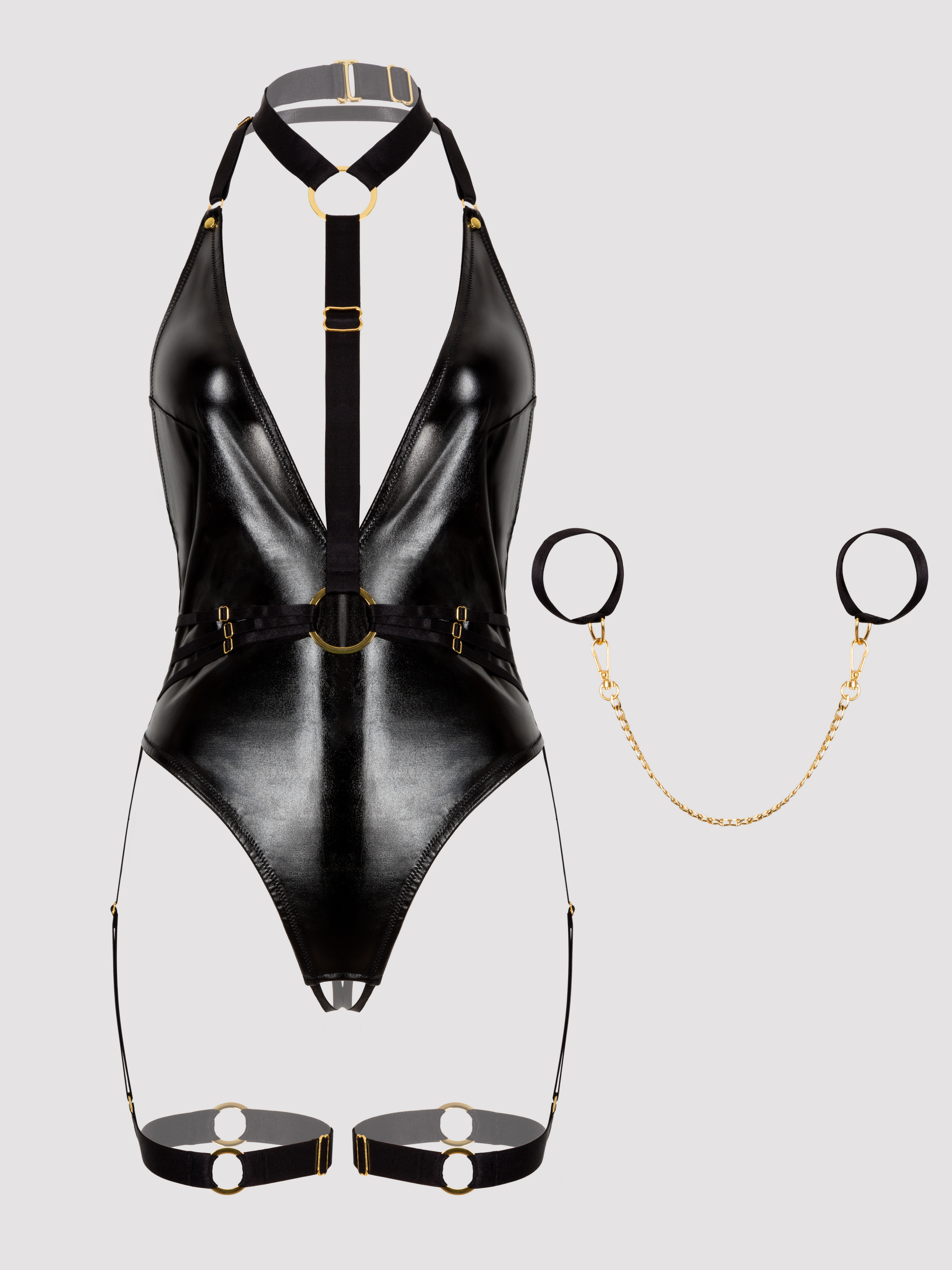 Lovehoney Fierce Caged Desire Black Spanking Body and Harness Set, Black, vanilla