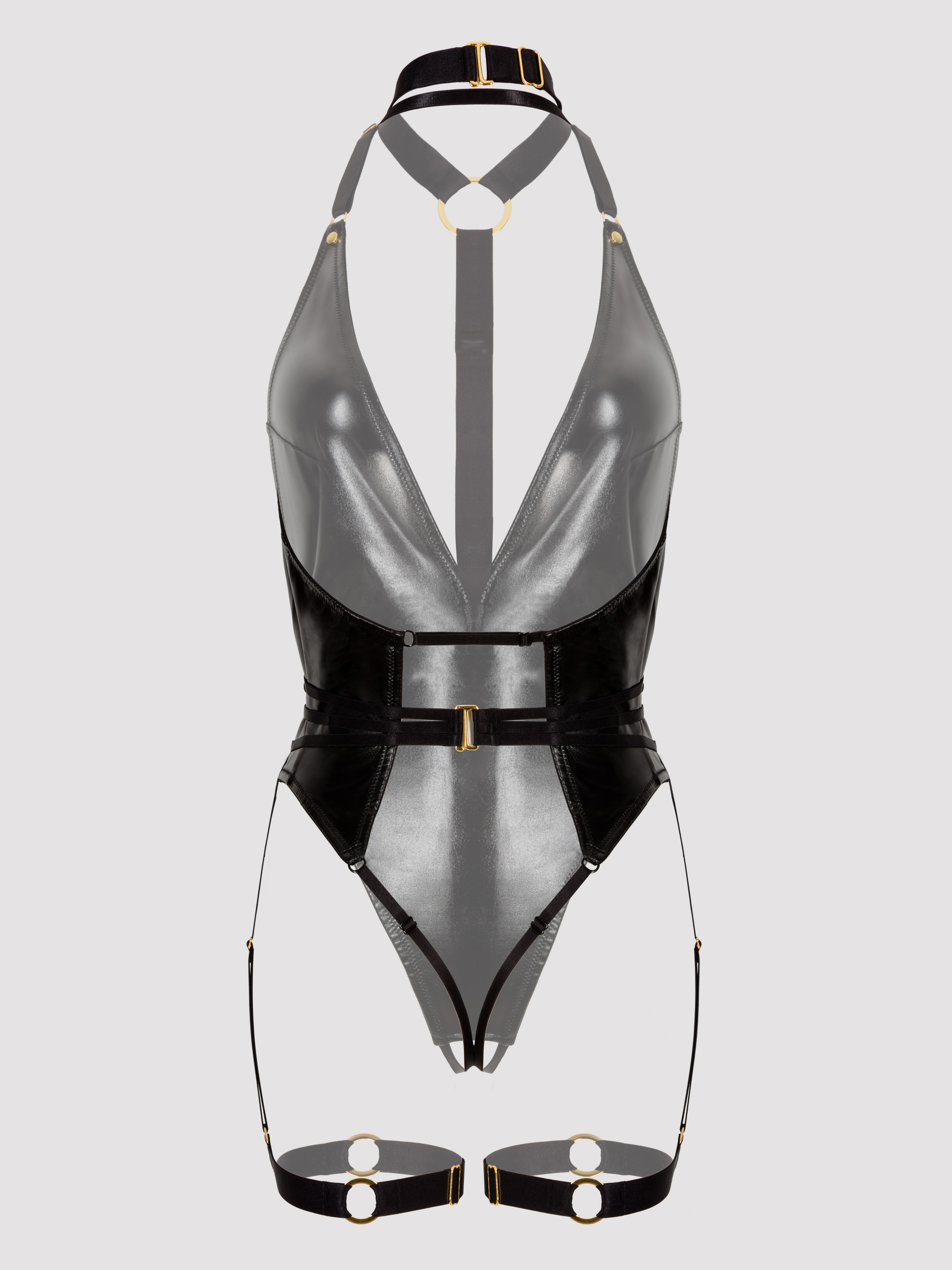 Lovehoney Fierce Caged Desire Black Spanking Body and Harness Set, Black, vanilla