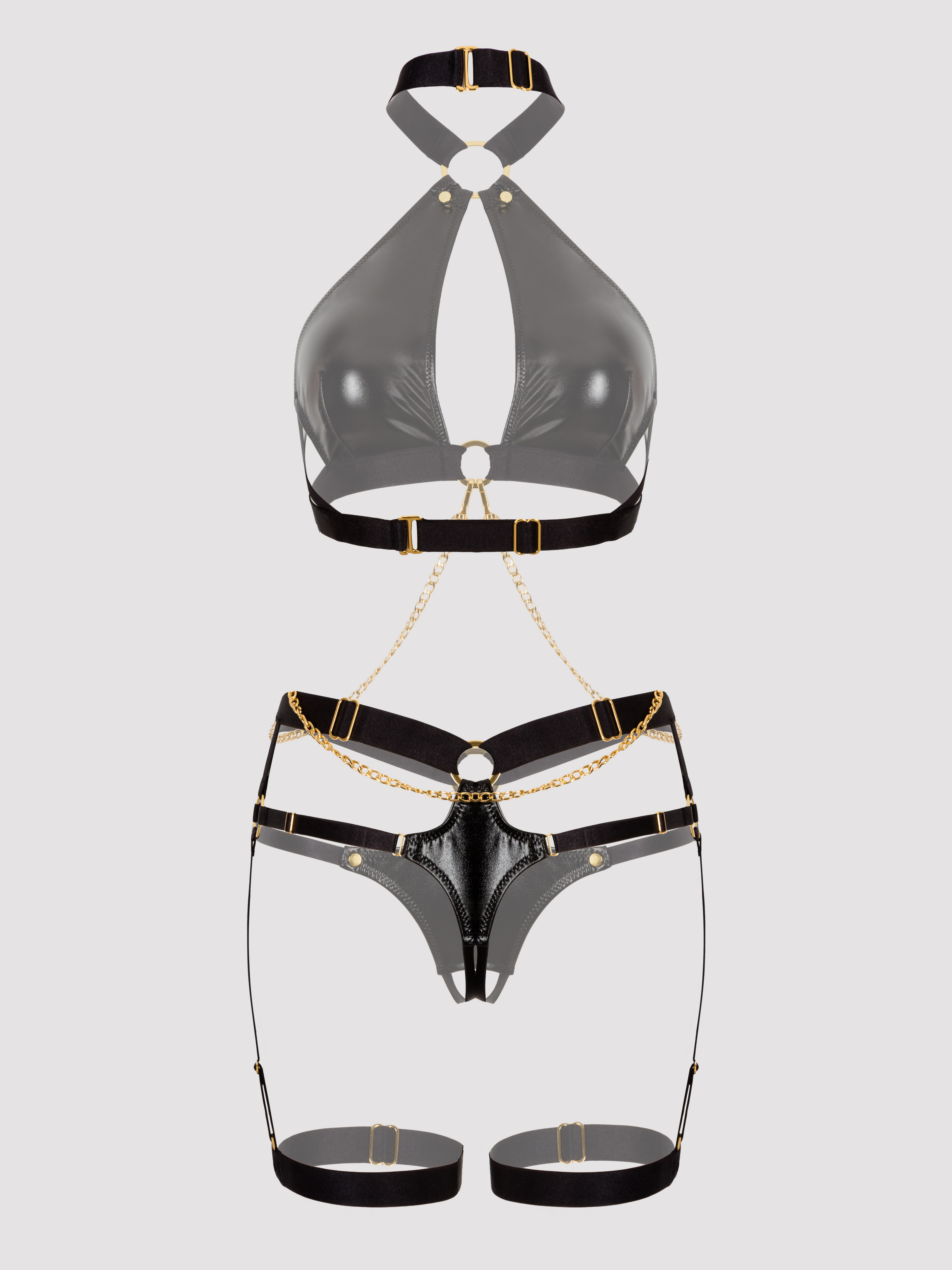 Lovehoney Fierce Caged Desire Black Bra Set, Black, hi-res