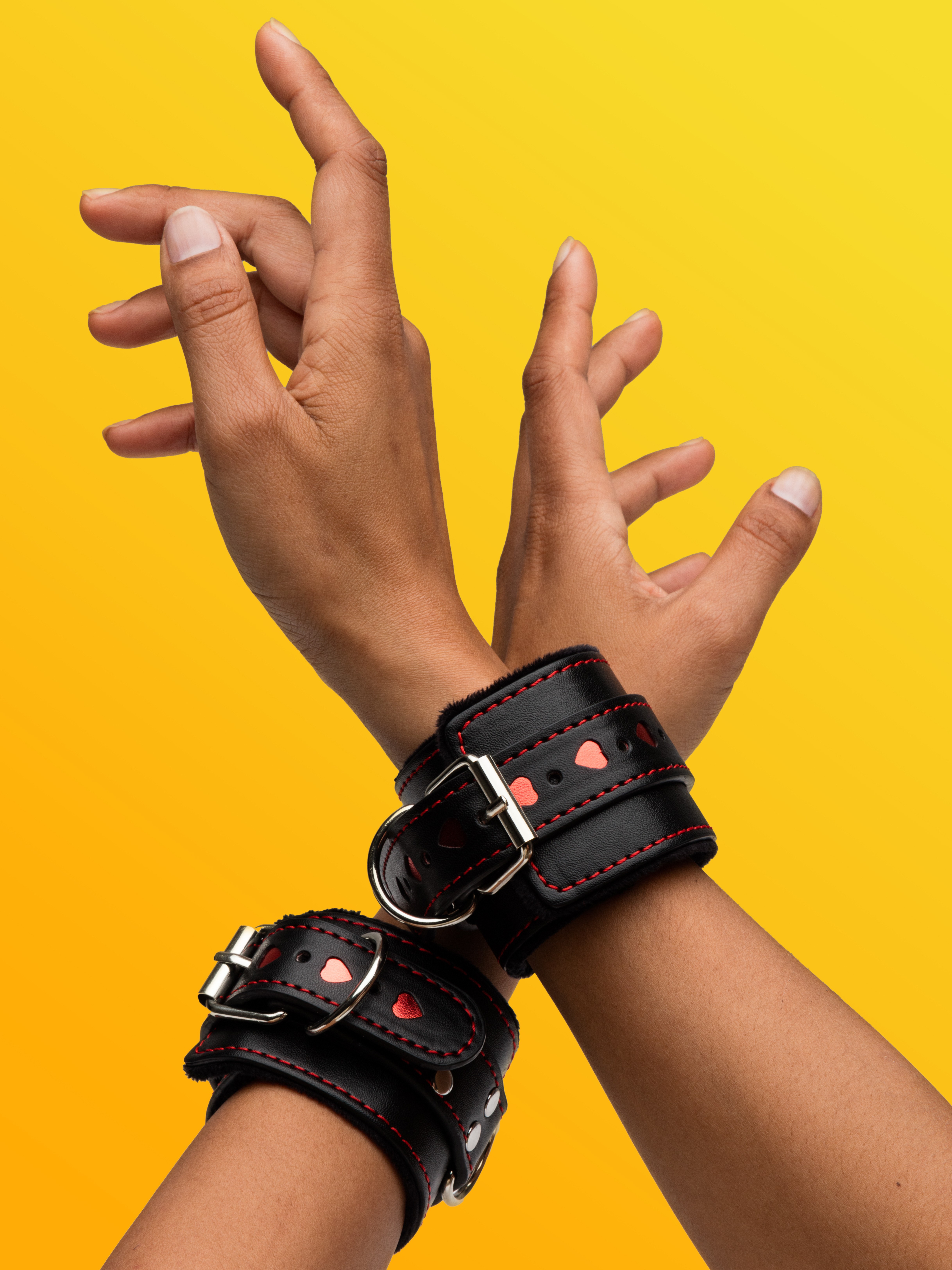 Bondage Boutique Heart Wrist to Thigh Restraints, Black, hi-res