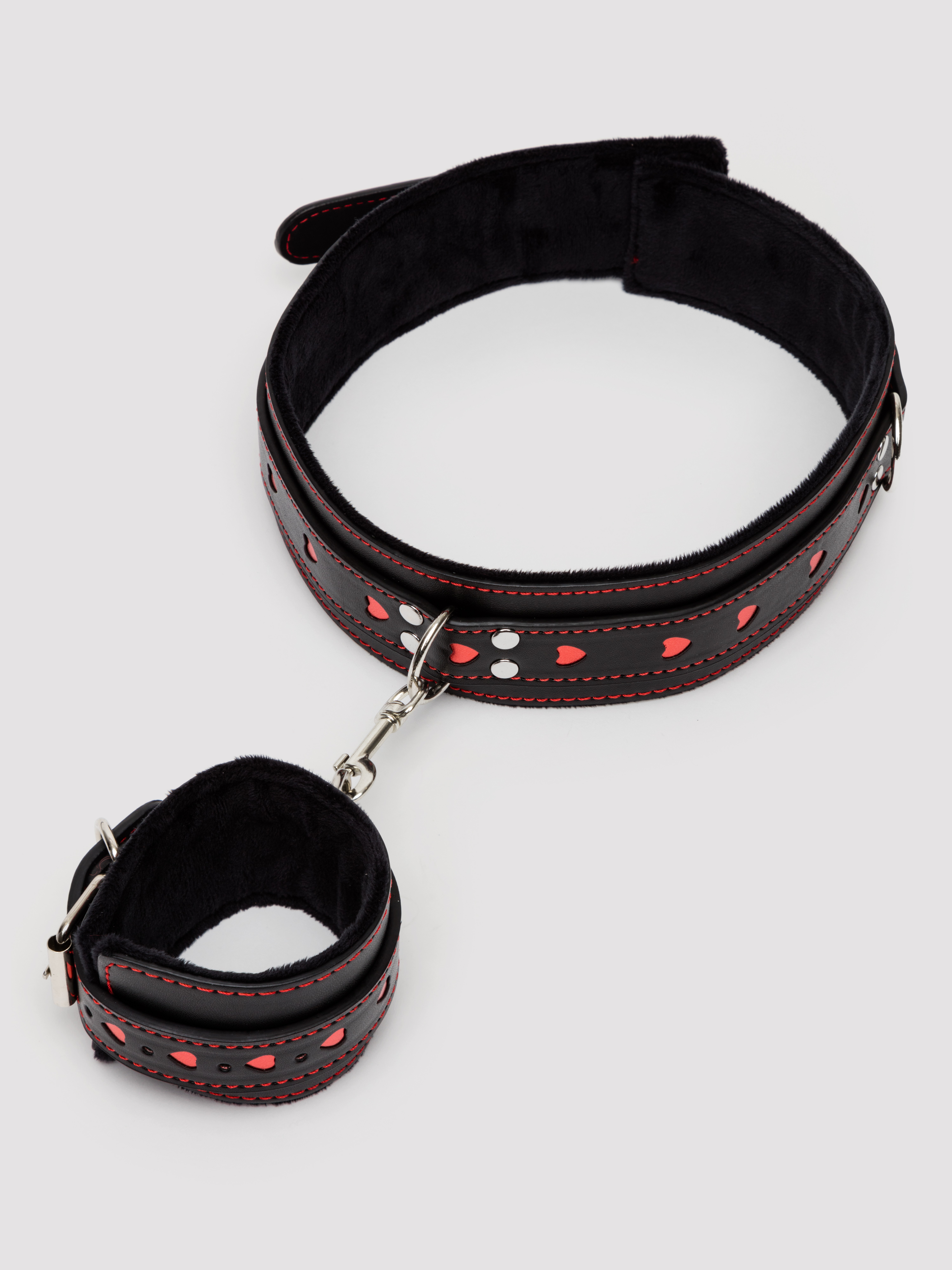 Bondage Boutique Heart Wrist to Thigh Restraints, Black, hi-res