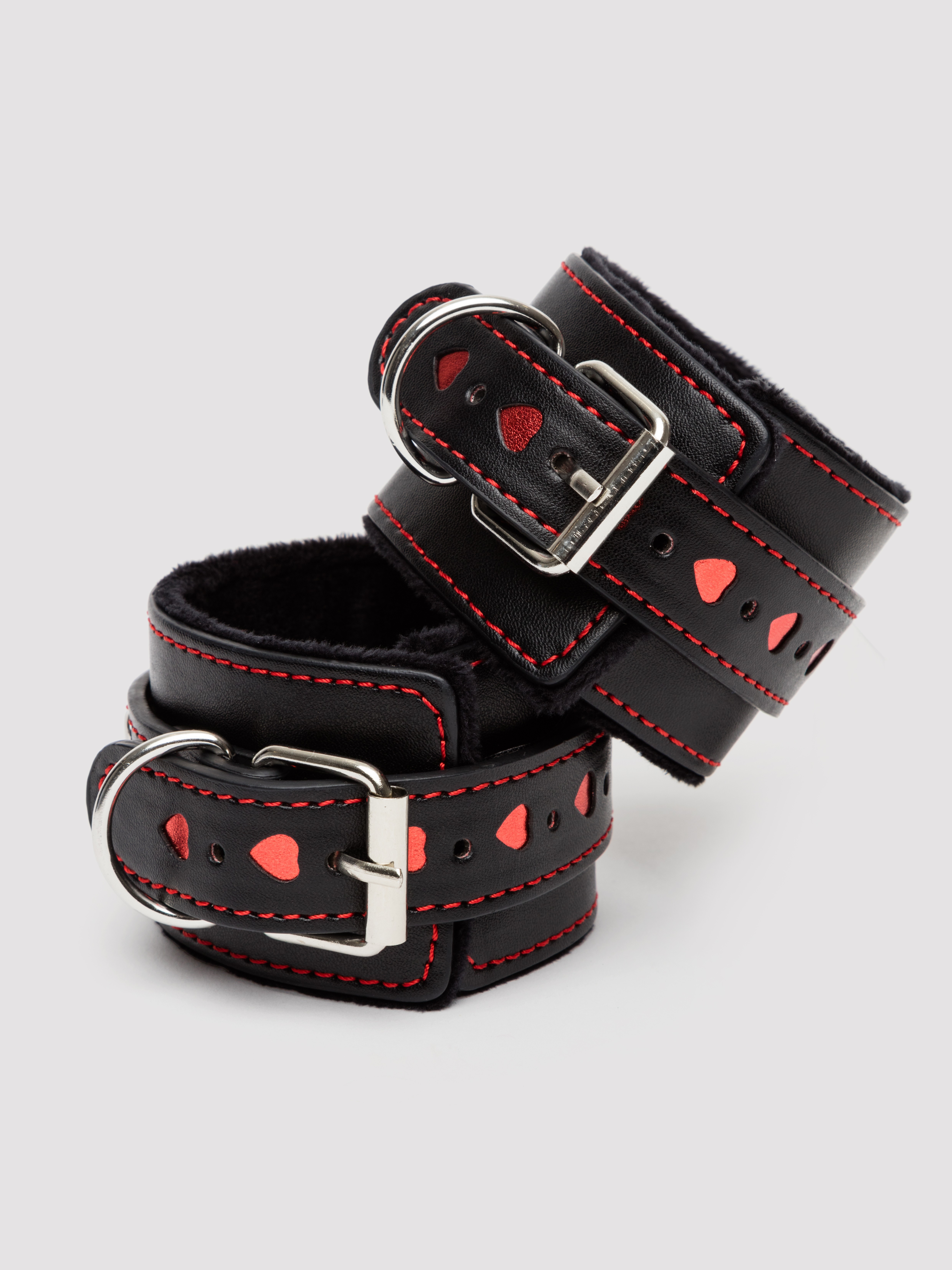 Bondage Boutique Heart Wrist to Thigh Restraints, Black, hi-res