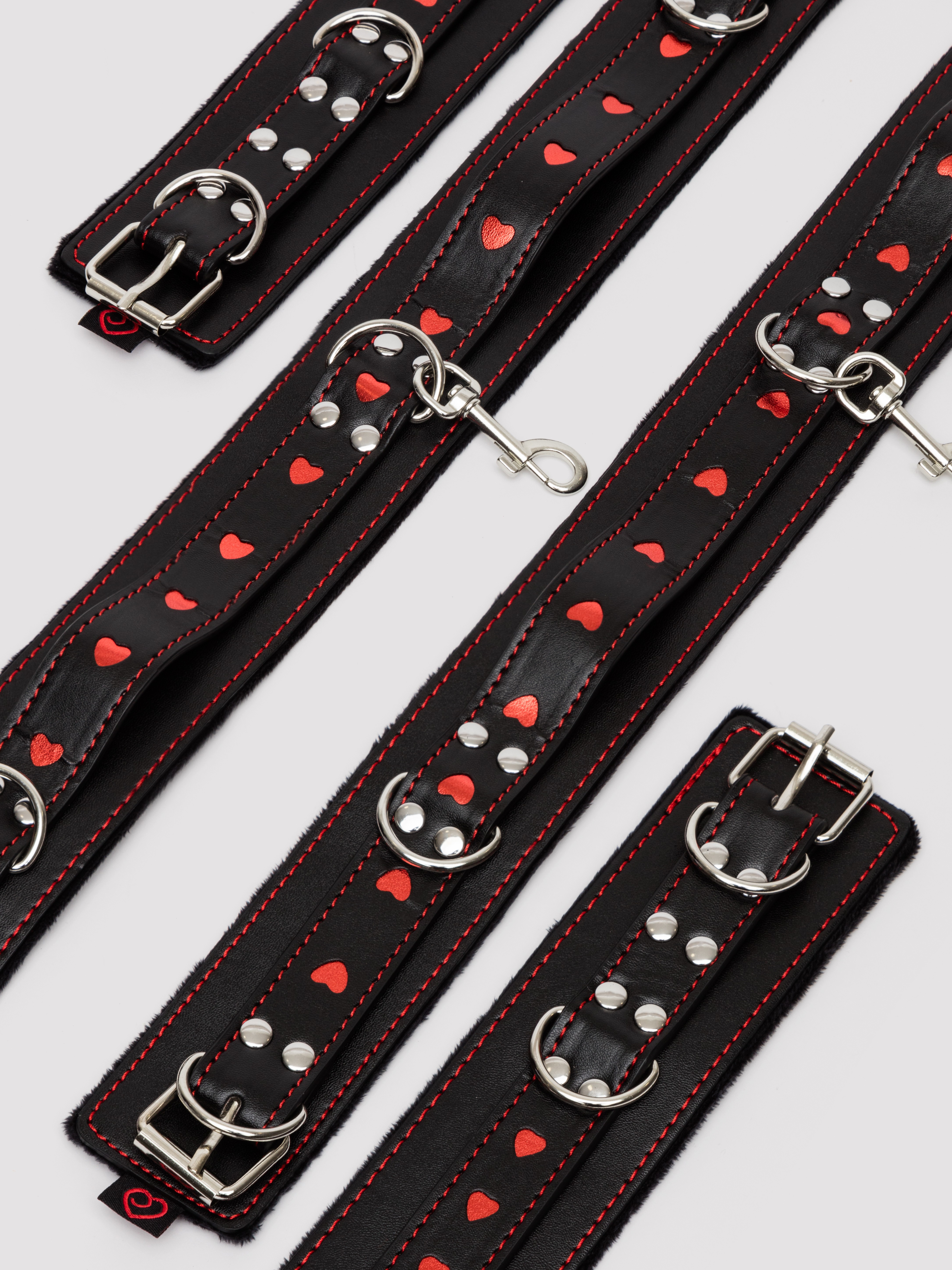 Bondage Boutique Heart Wrist to Thigh Restraints, Black, hi-res