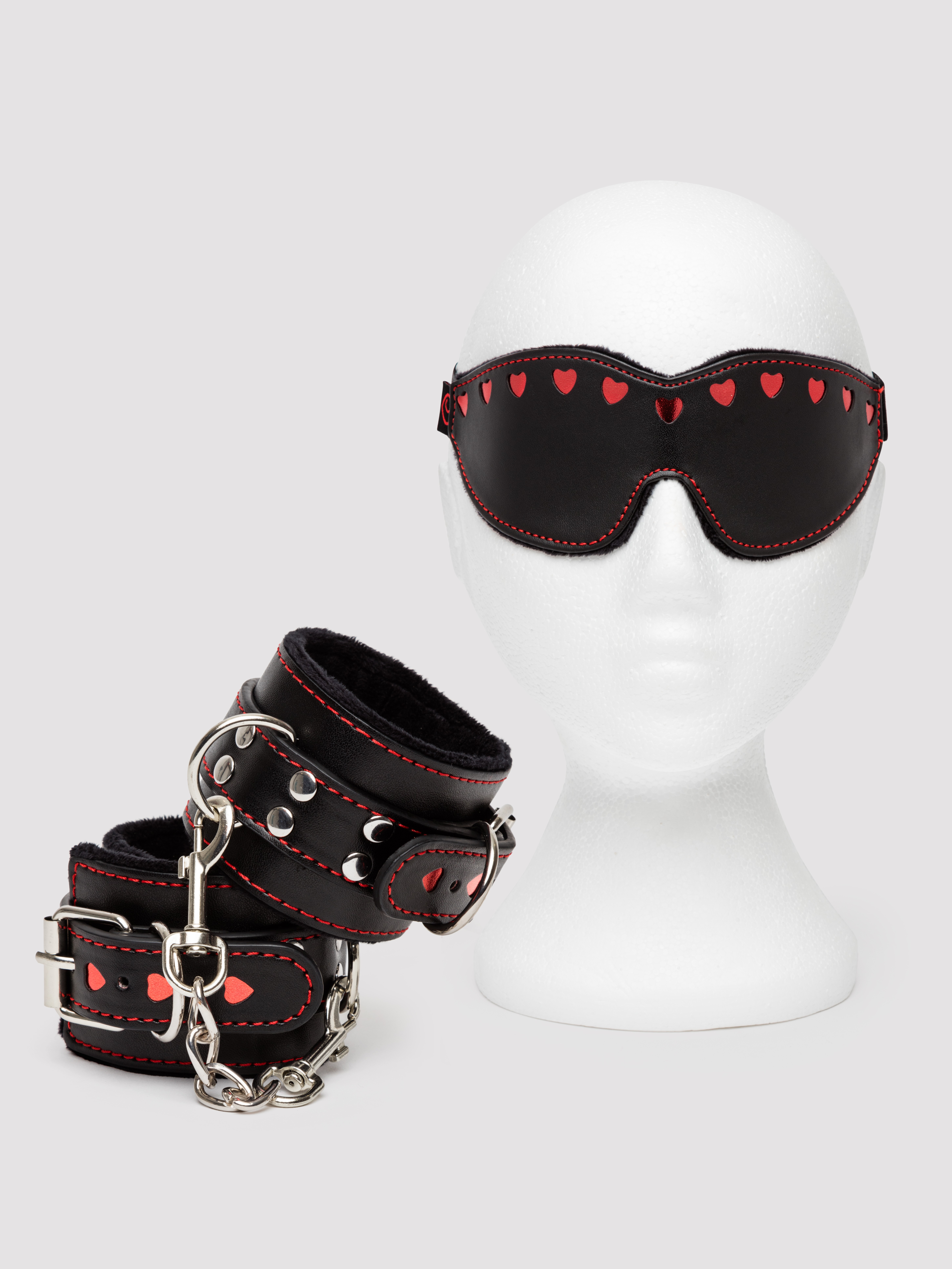 Image of Bondage Boutique Heart Blindfold and Cuff Set (2 pieces) - Black