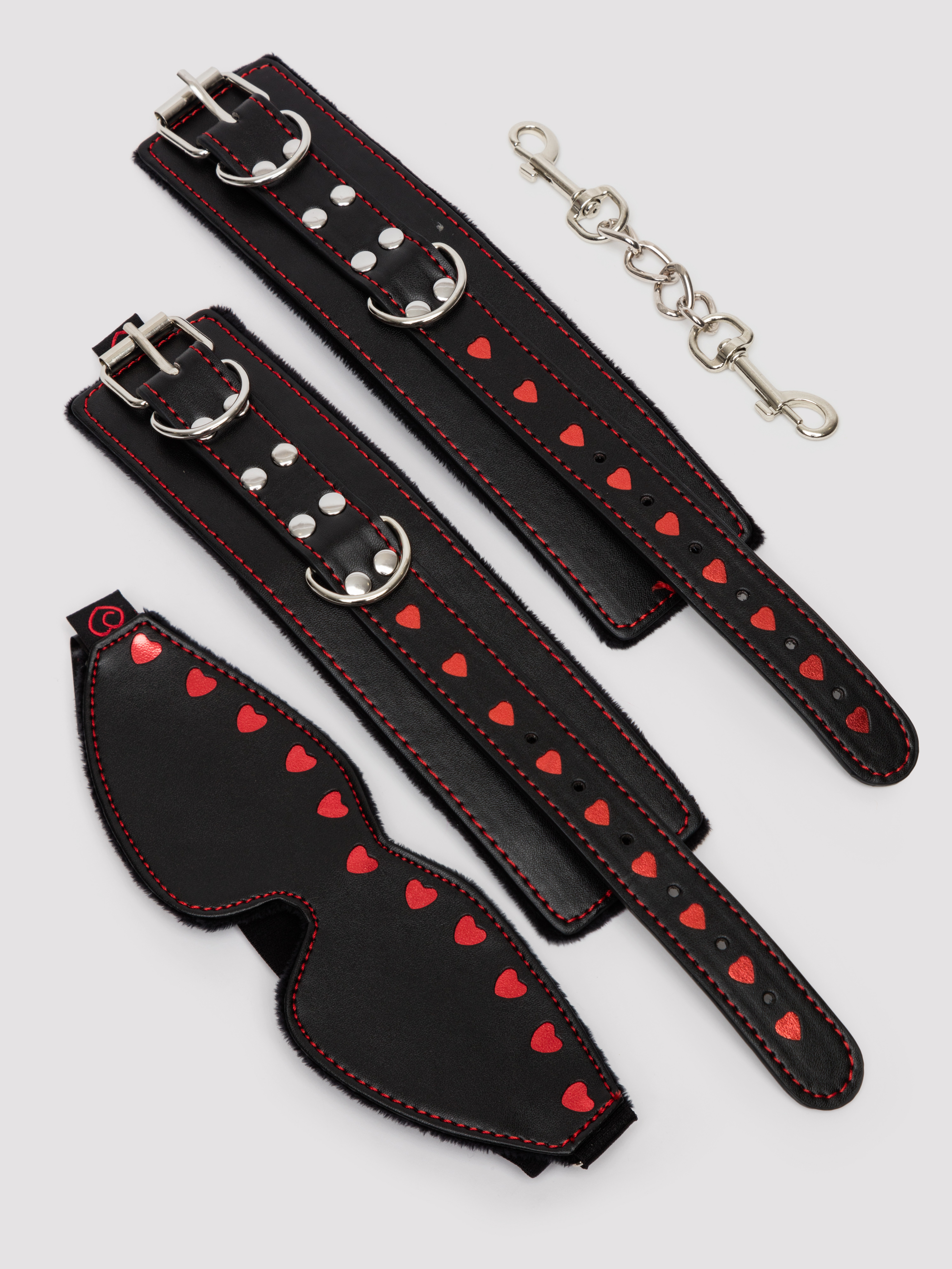 Bondage Boutique Heart Blindfold and Cuff Set (2 pieces) , Black, hi-res