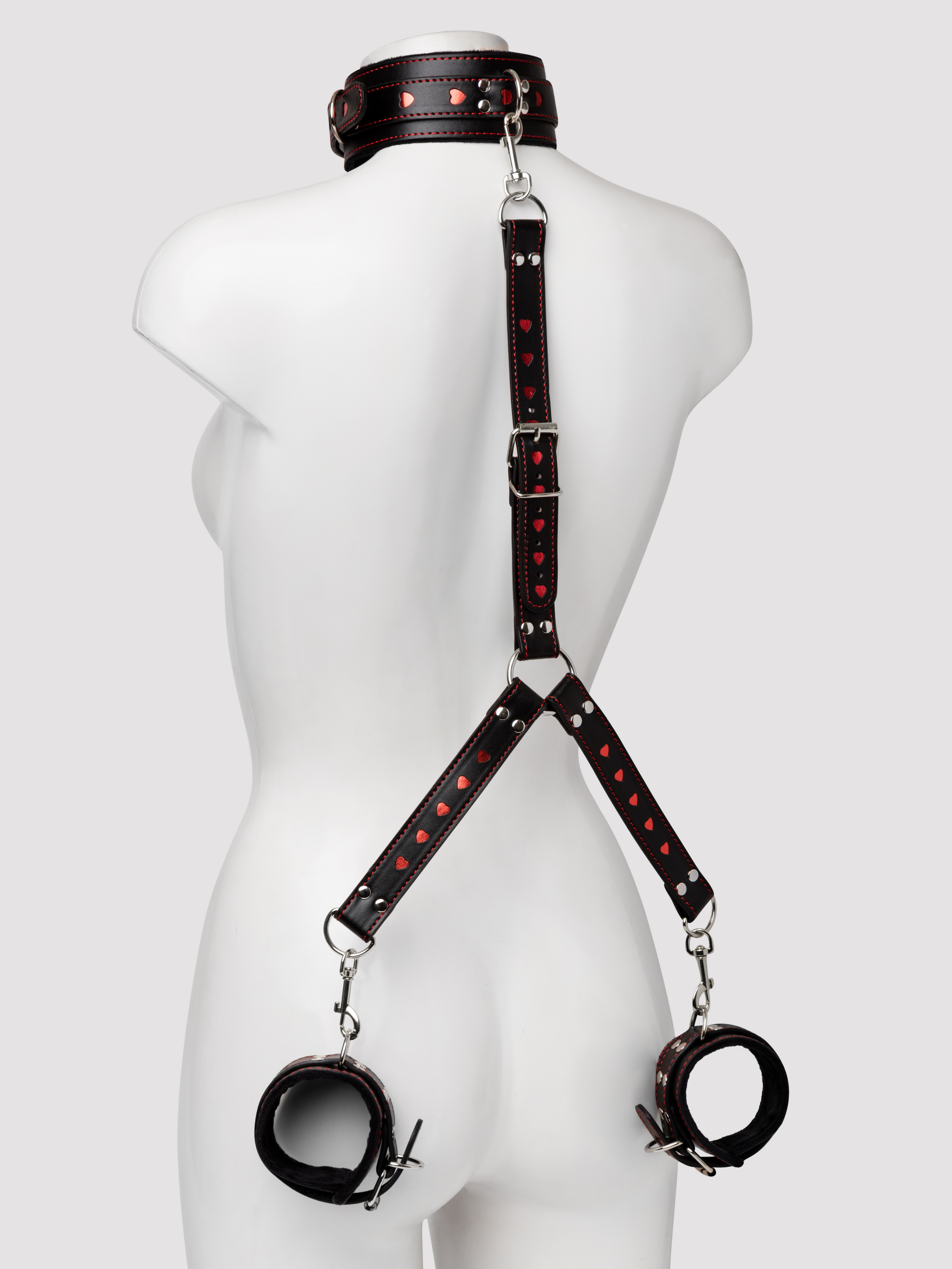 Bondage Boutique Heart Collar to Wrist Restraints, Black, hi-res