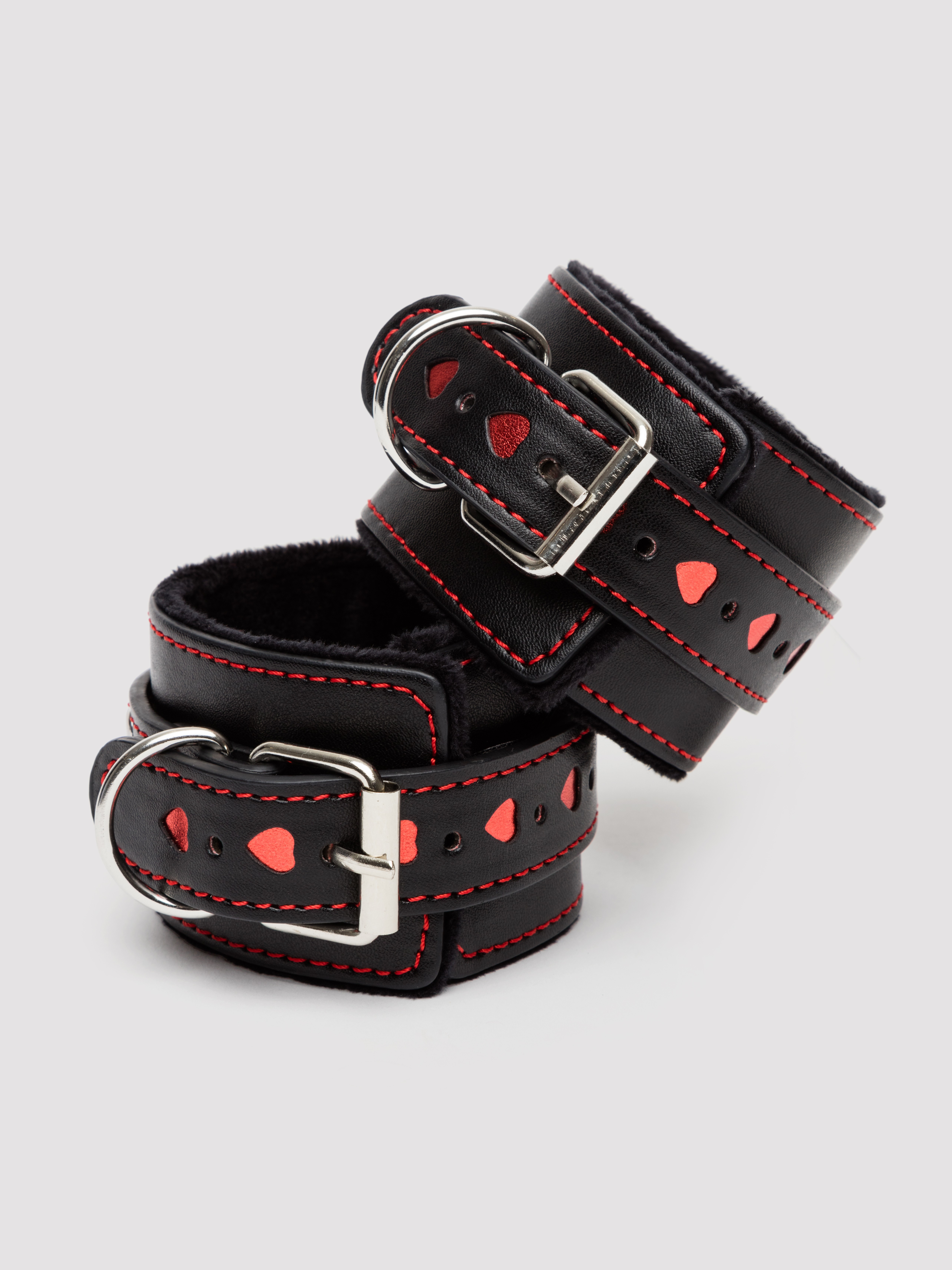 Bondage Boutique Heart Collar to Wrist Restraints, Black, hi-res