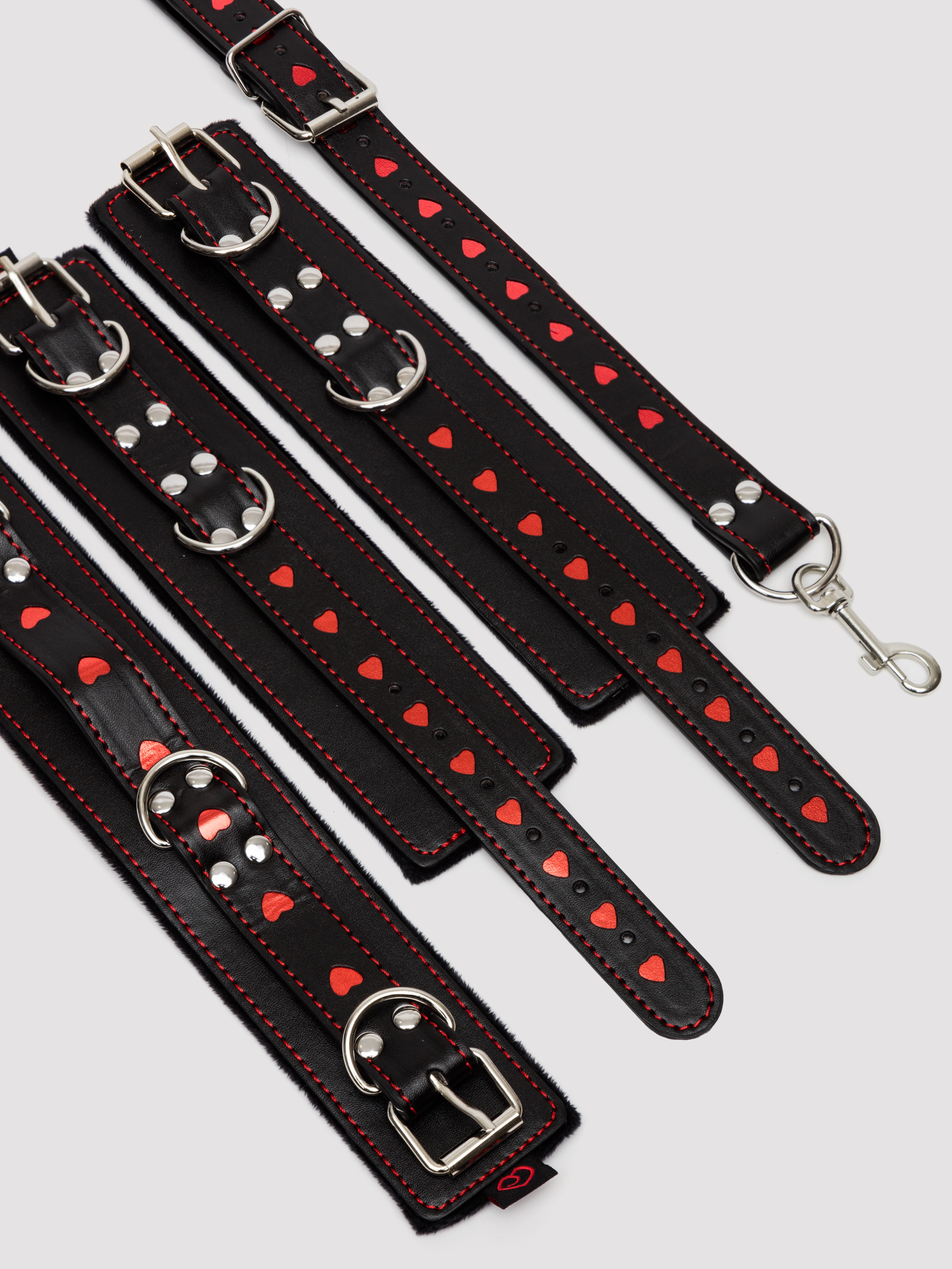 Bondage Boutique Heart Collar to Wrist Restraints, Black, hi-res