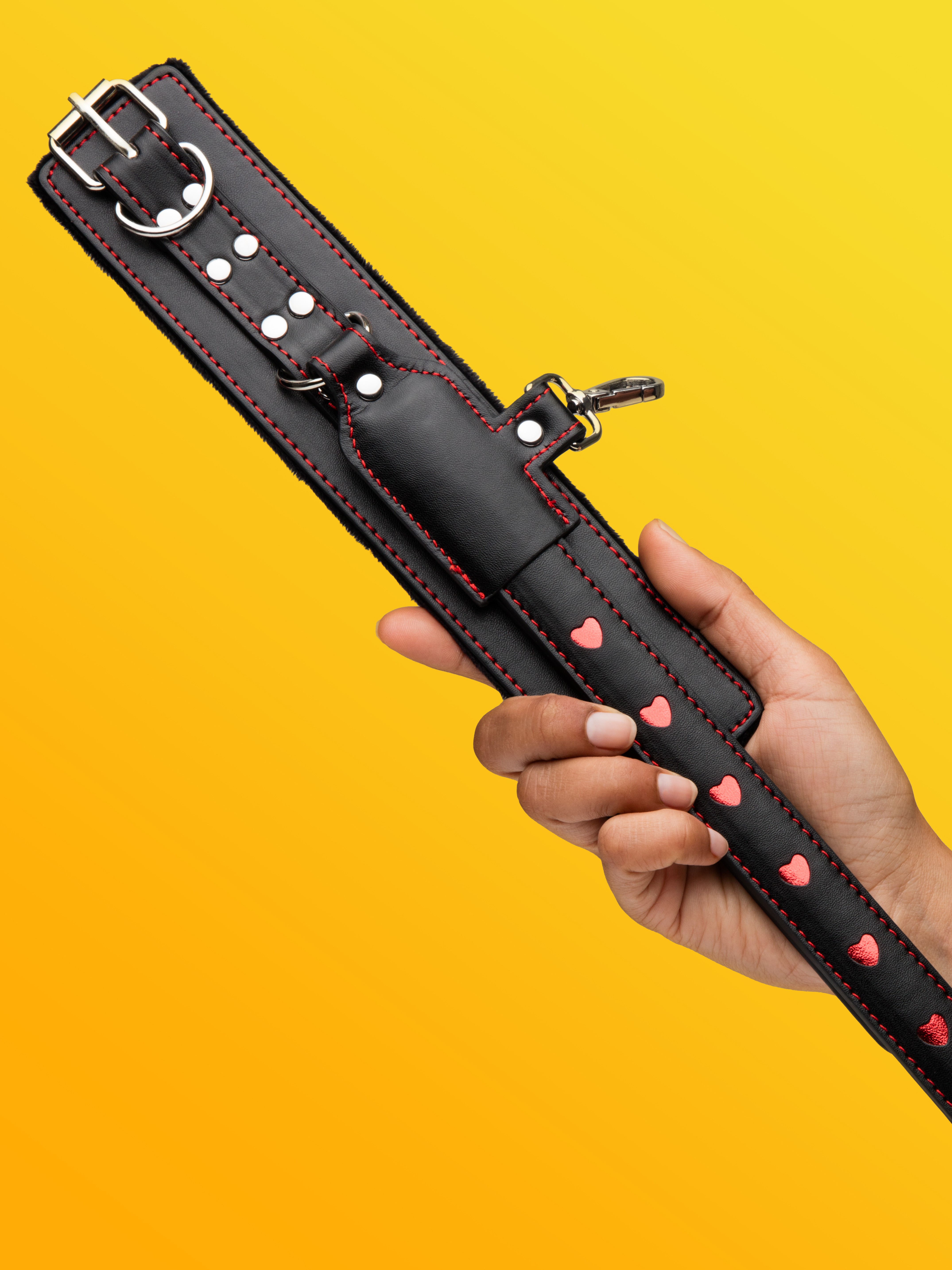 Bondage Boutique Heart Spreader Bar with Cuffs Set, Black, hi-res