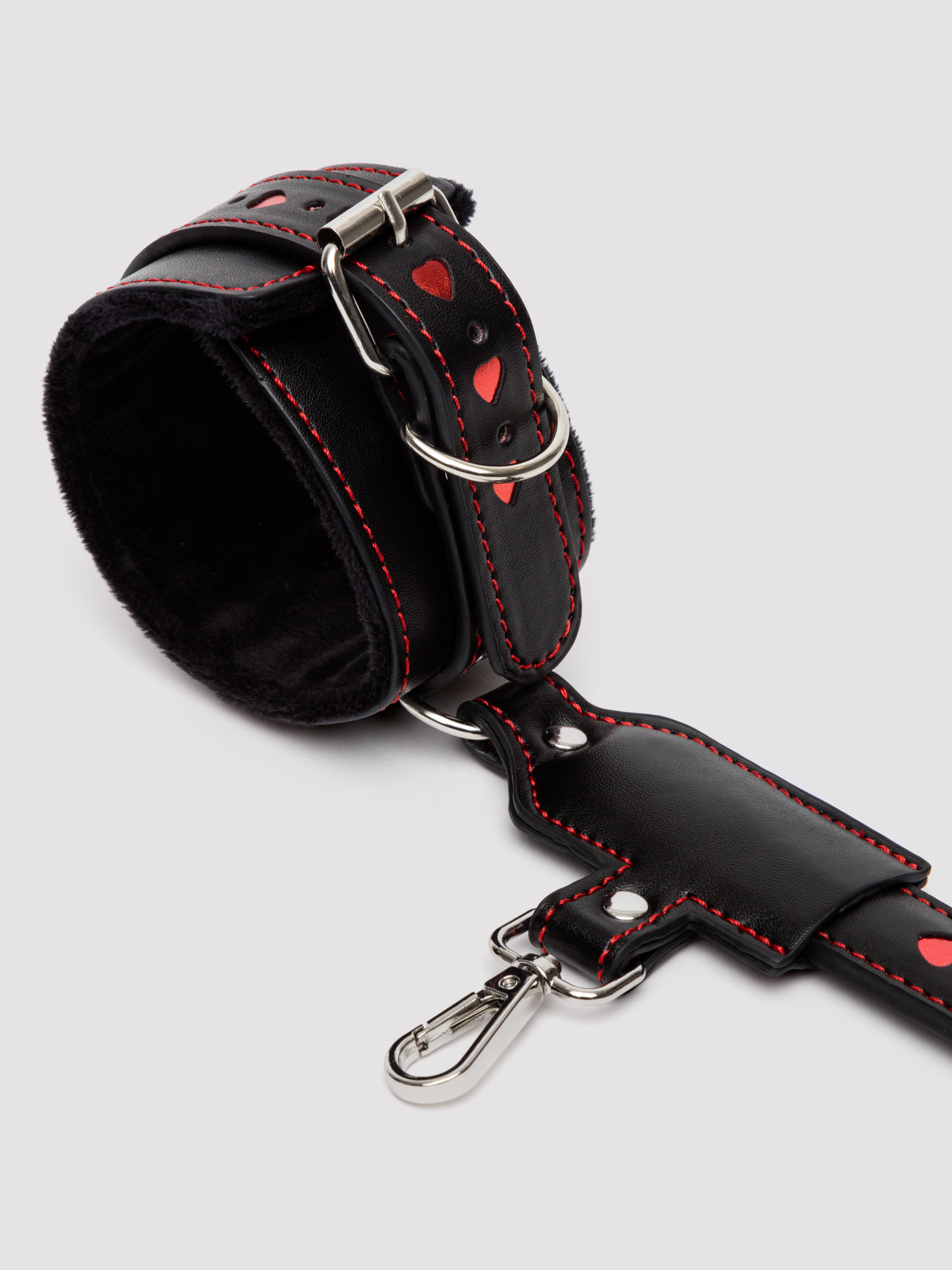 Bondage Boutique Heart Spreader Bar with Cuffs Set, Black, hi-res