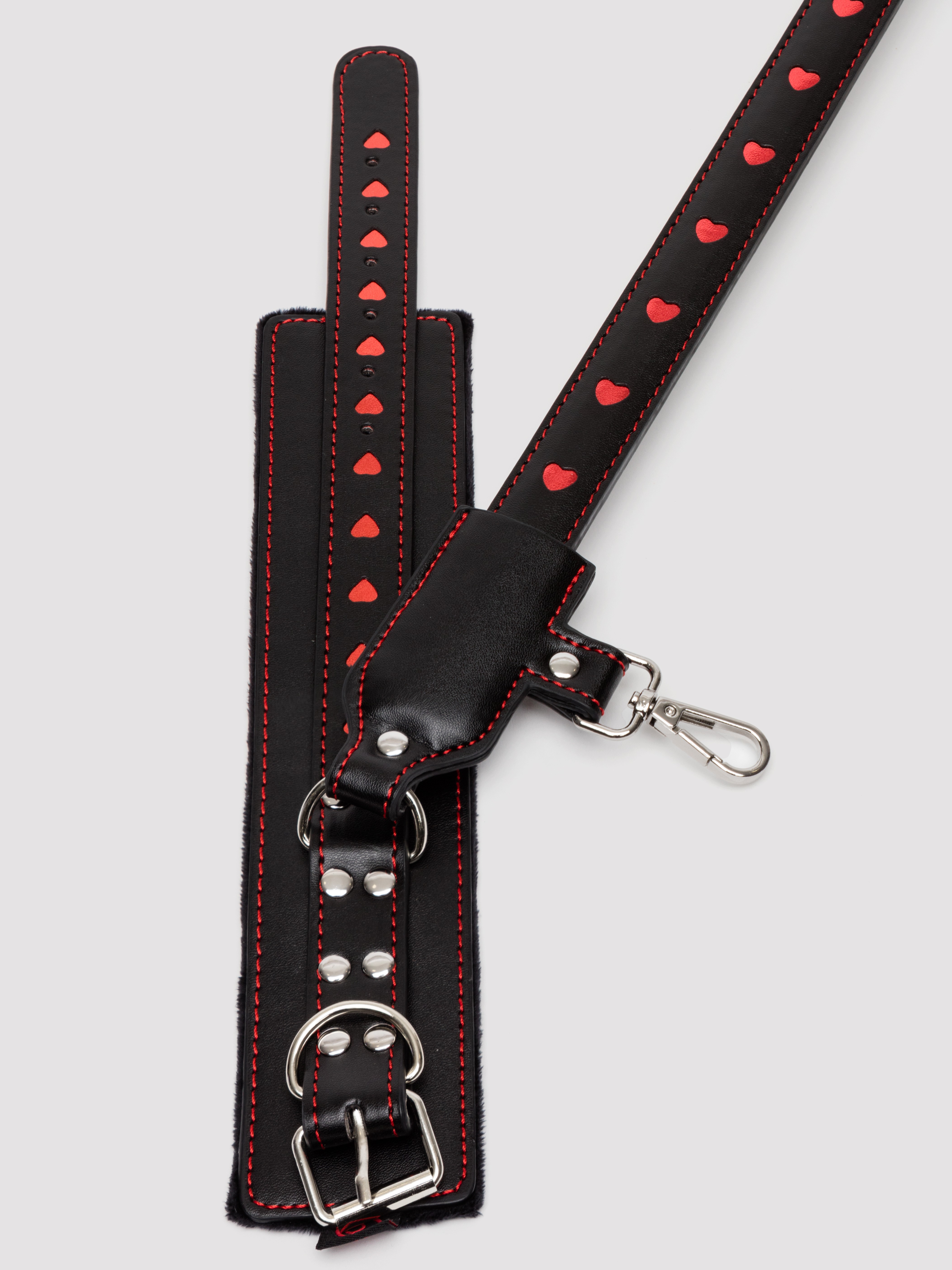 Bondage Boutique Heart Spreader Bar with Cuffs Set, Black, hi-res