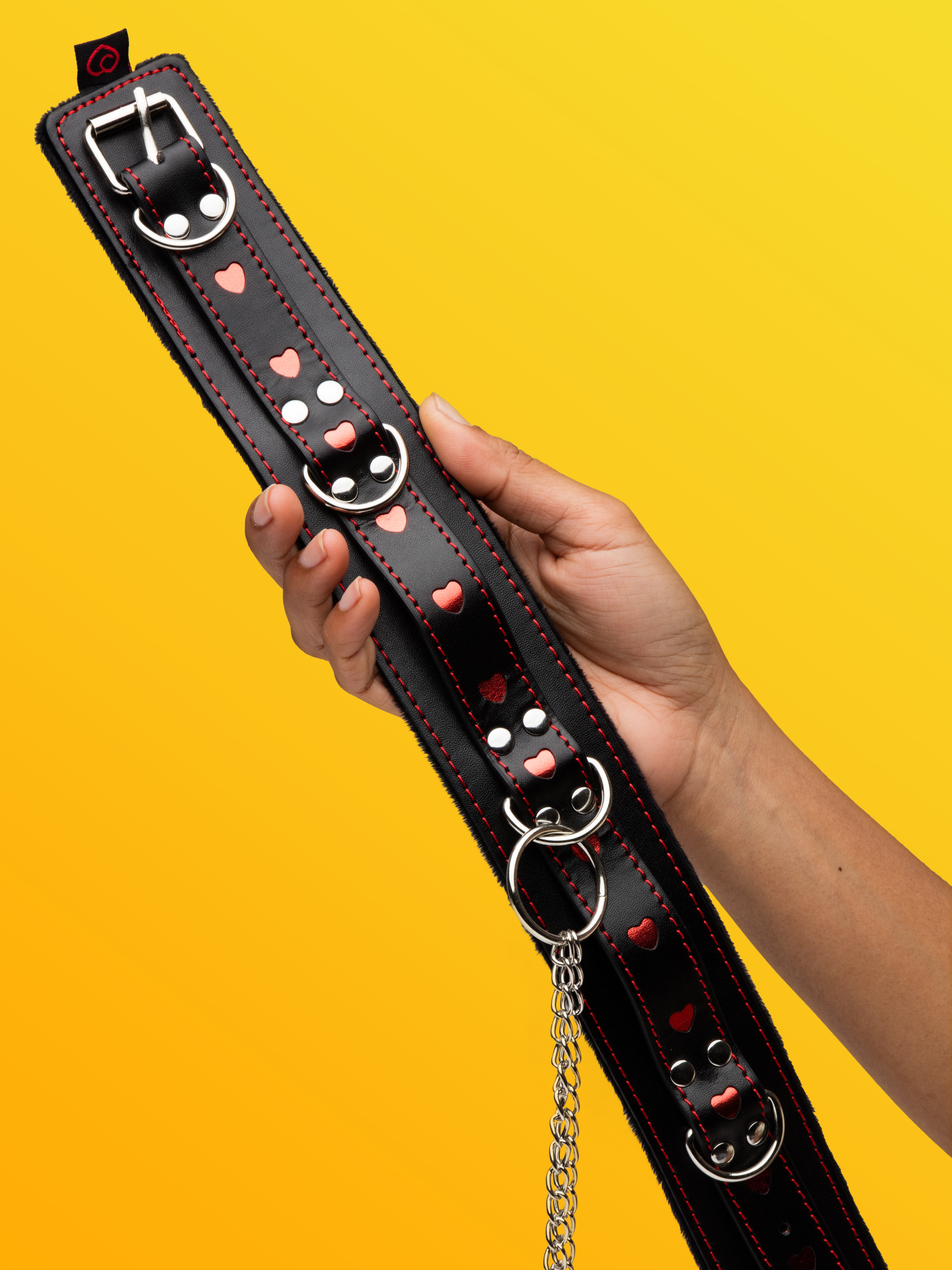 Bondage Boutique Heart Collar with Nipple Clamps and Chain, Black, hi-res