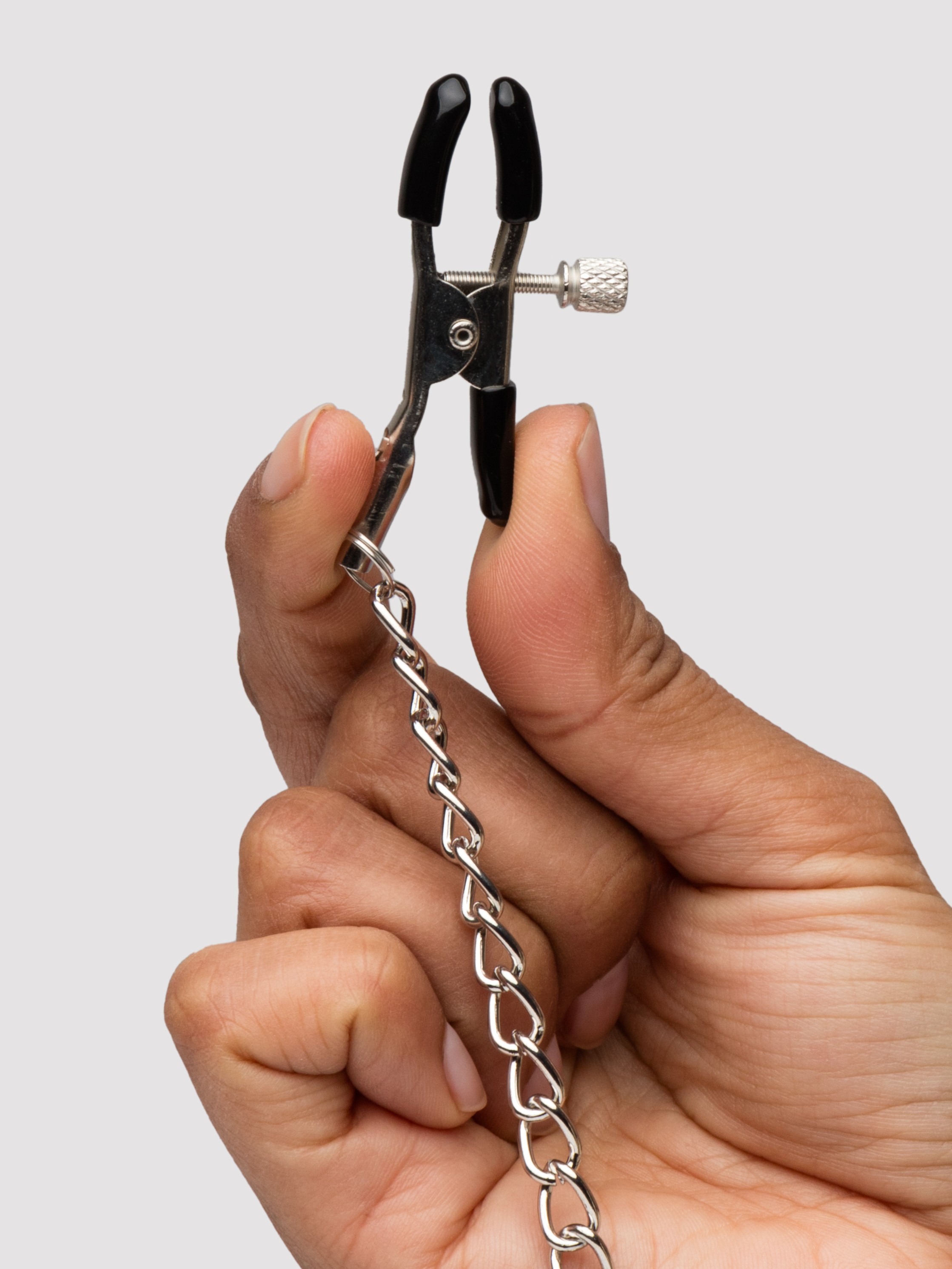 Bondage Boutique Heart Collar with Nipple Clamps and Chain, Black, hi-res