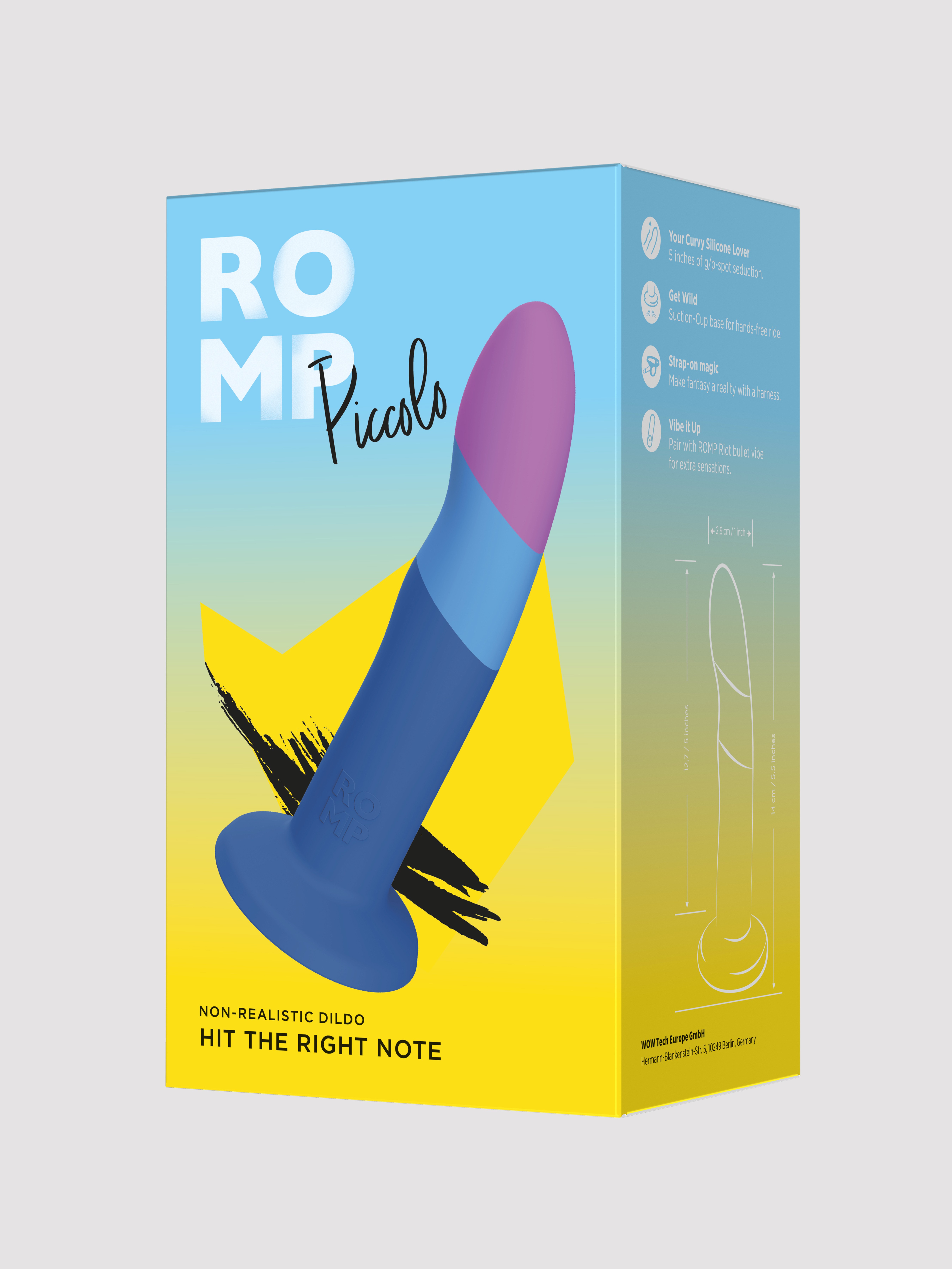 ROMP Piccolo Non-Realistic Dildo 5 Inch, Blue, hi-res