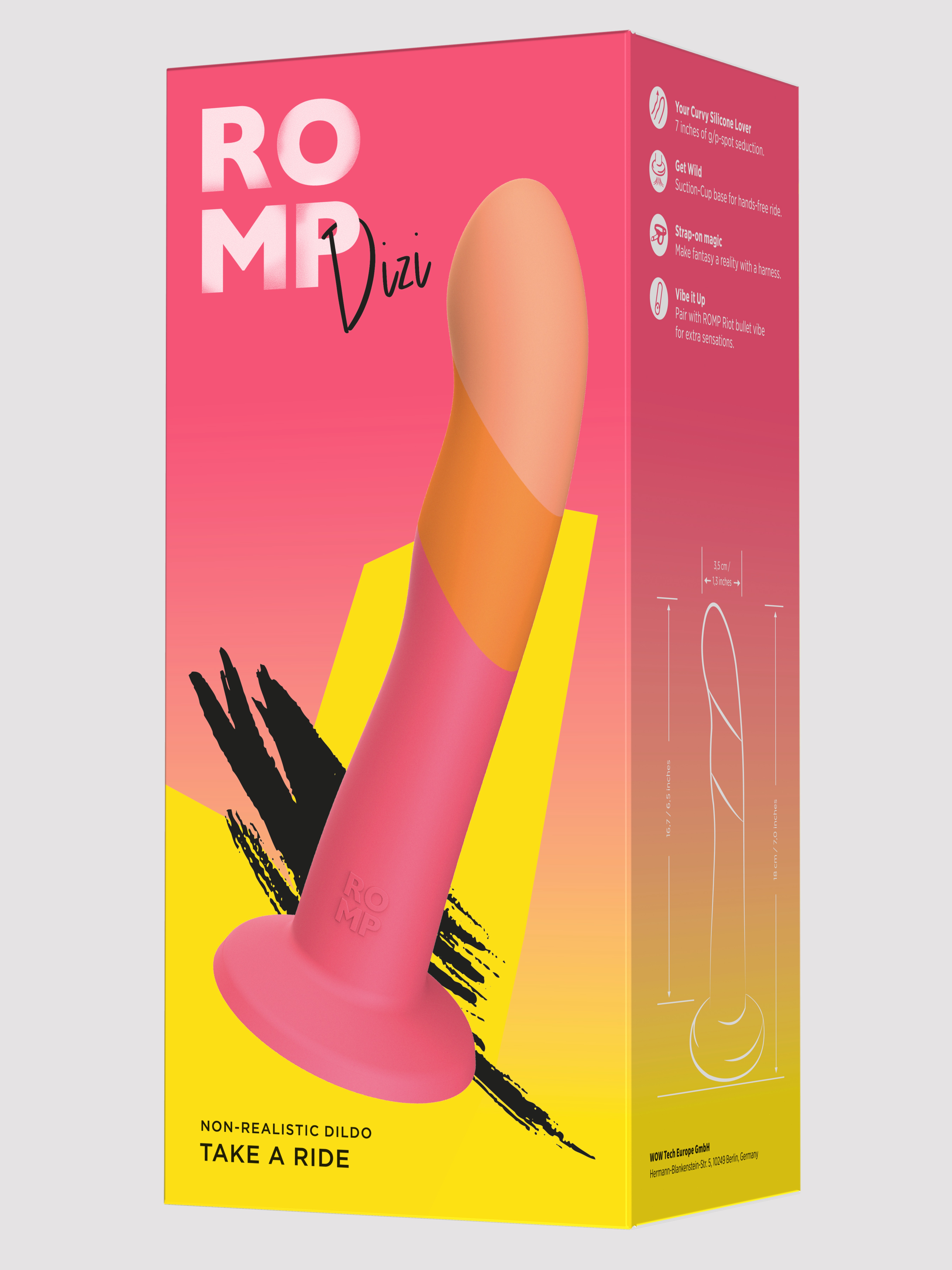 ROMP Dizi Non-Realistic Dildo 7 Inch, Pink, hi-res