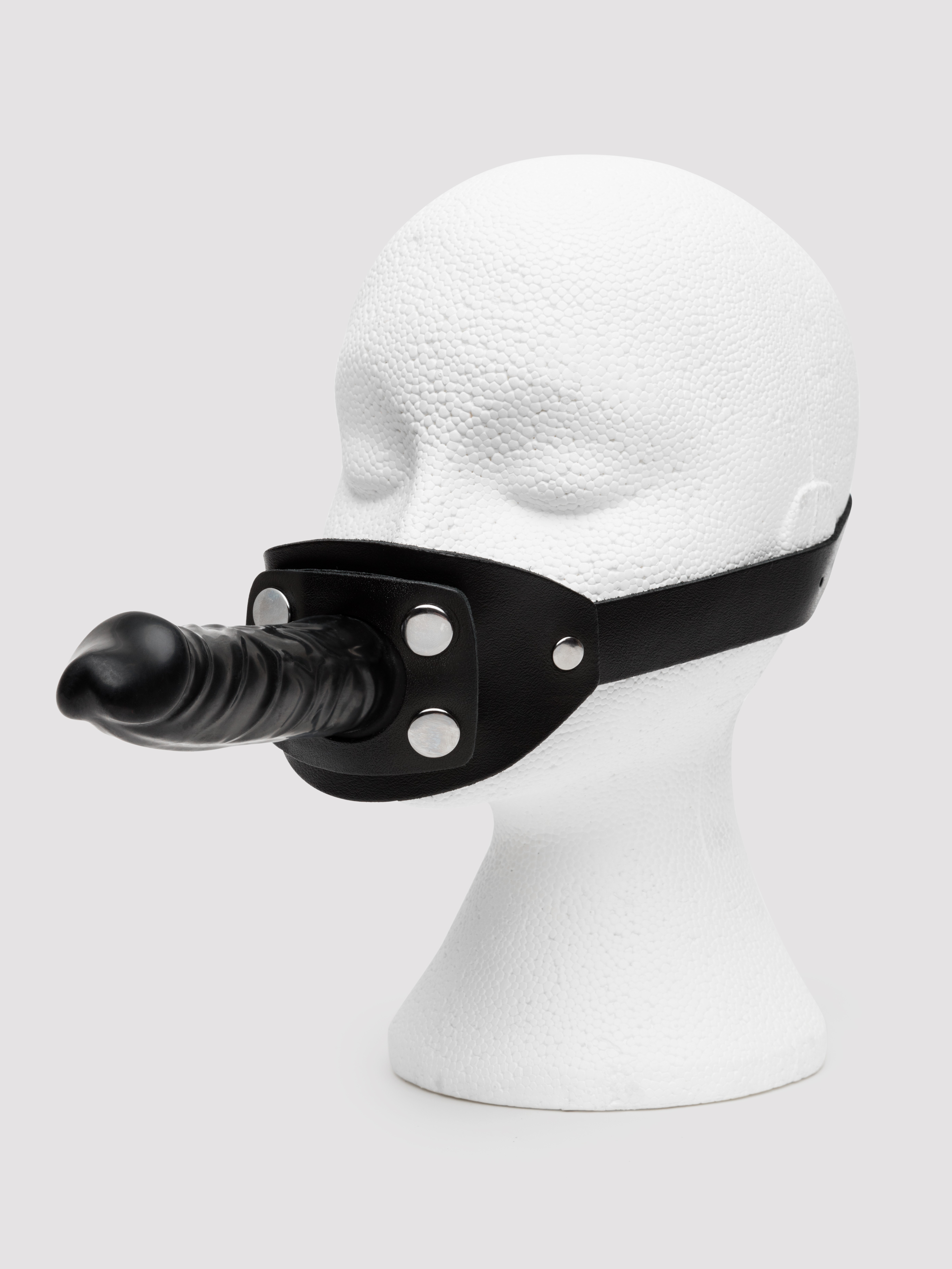 Zado Fetish Leather Mouth Gag Dildo Harness, Black, hi-res