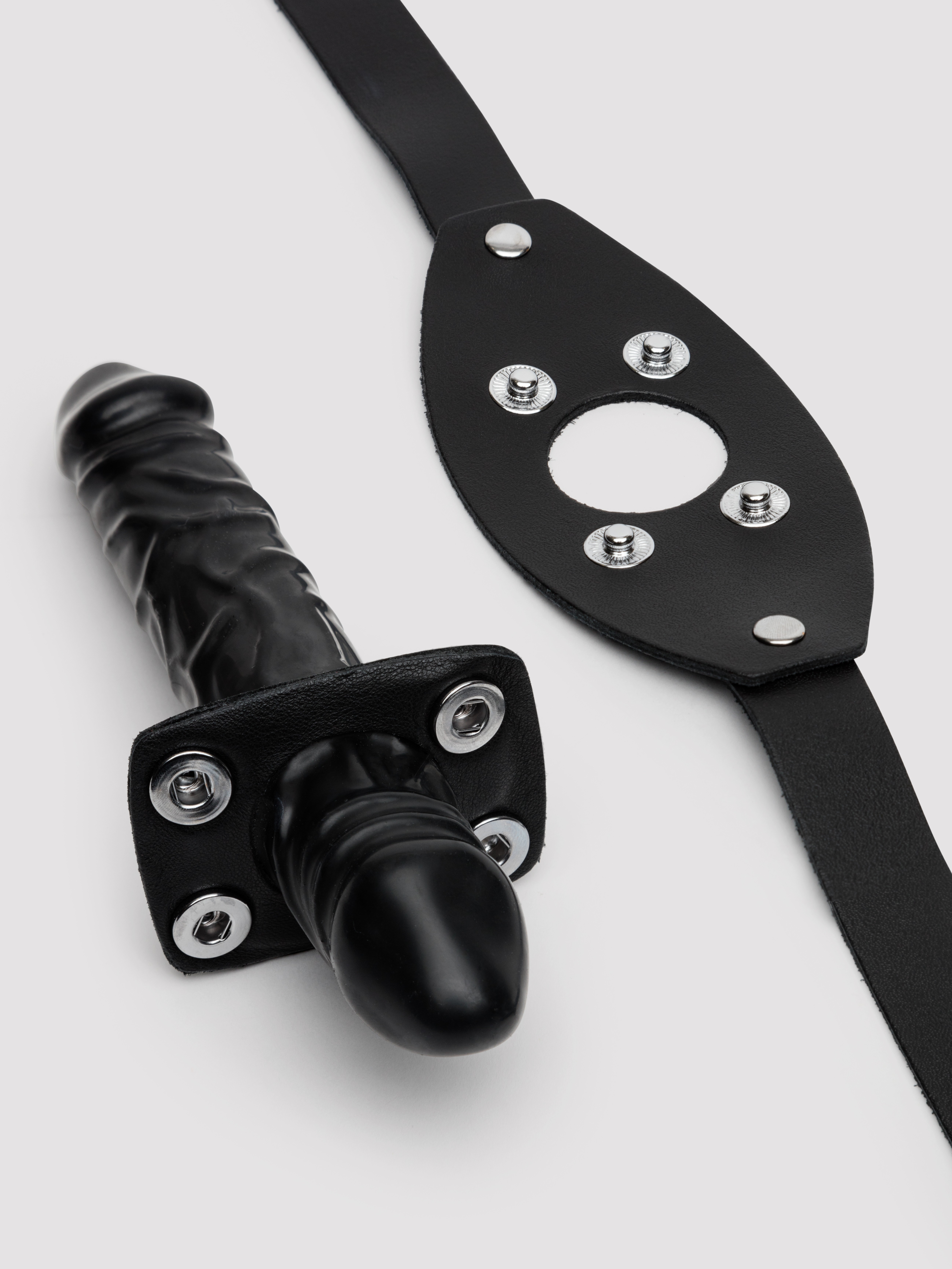 Zado Fetish Leather Mouth Gag Dildo Harness, Black, hi-res