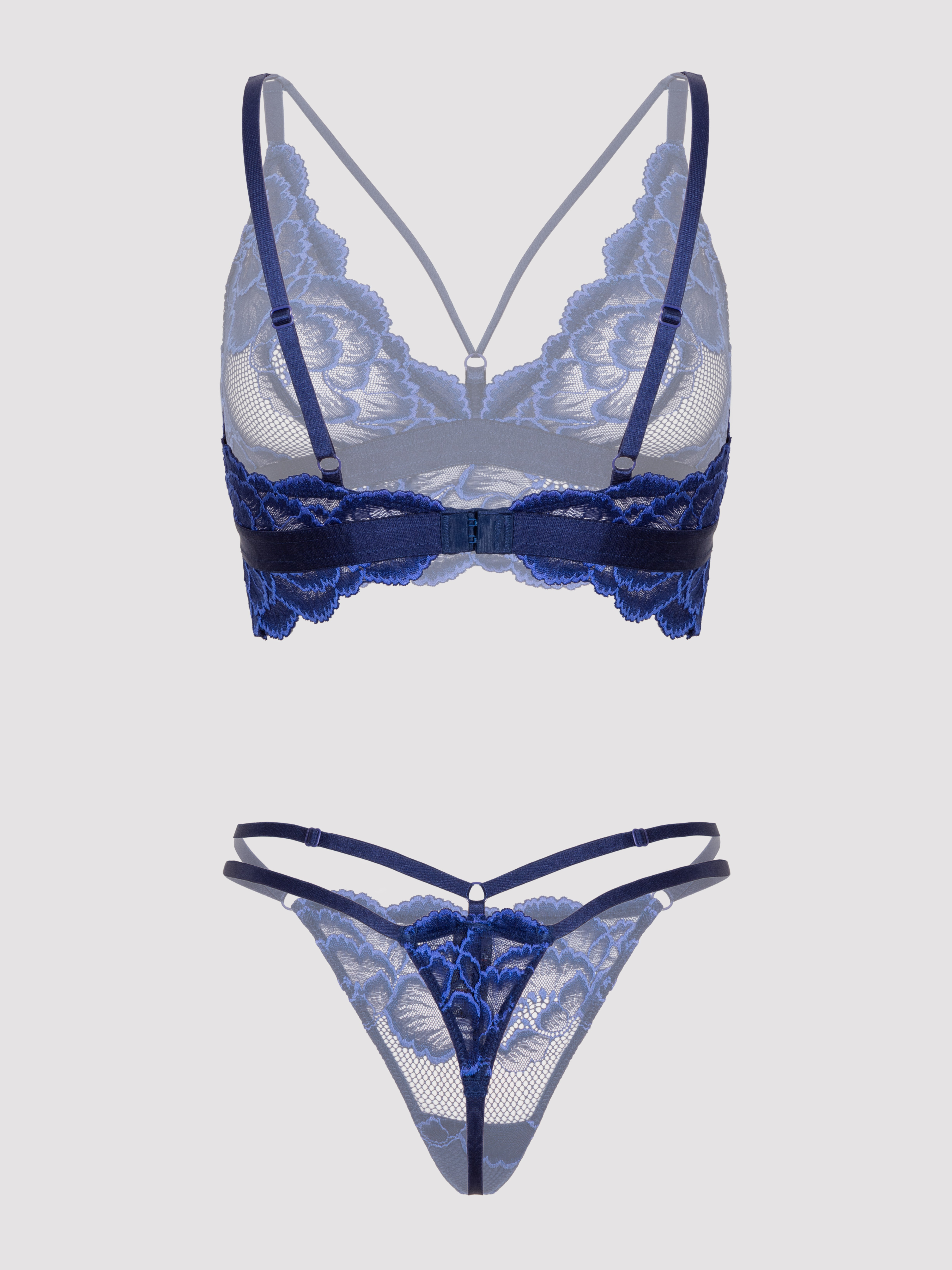 Lovehoney Lustful Liaison Navy Floral Lace Bra Set, Navy, vanilla