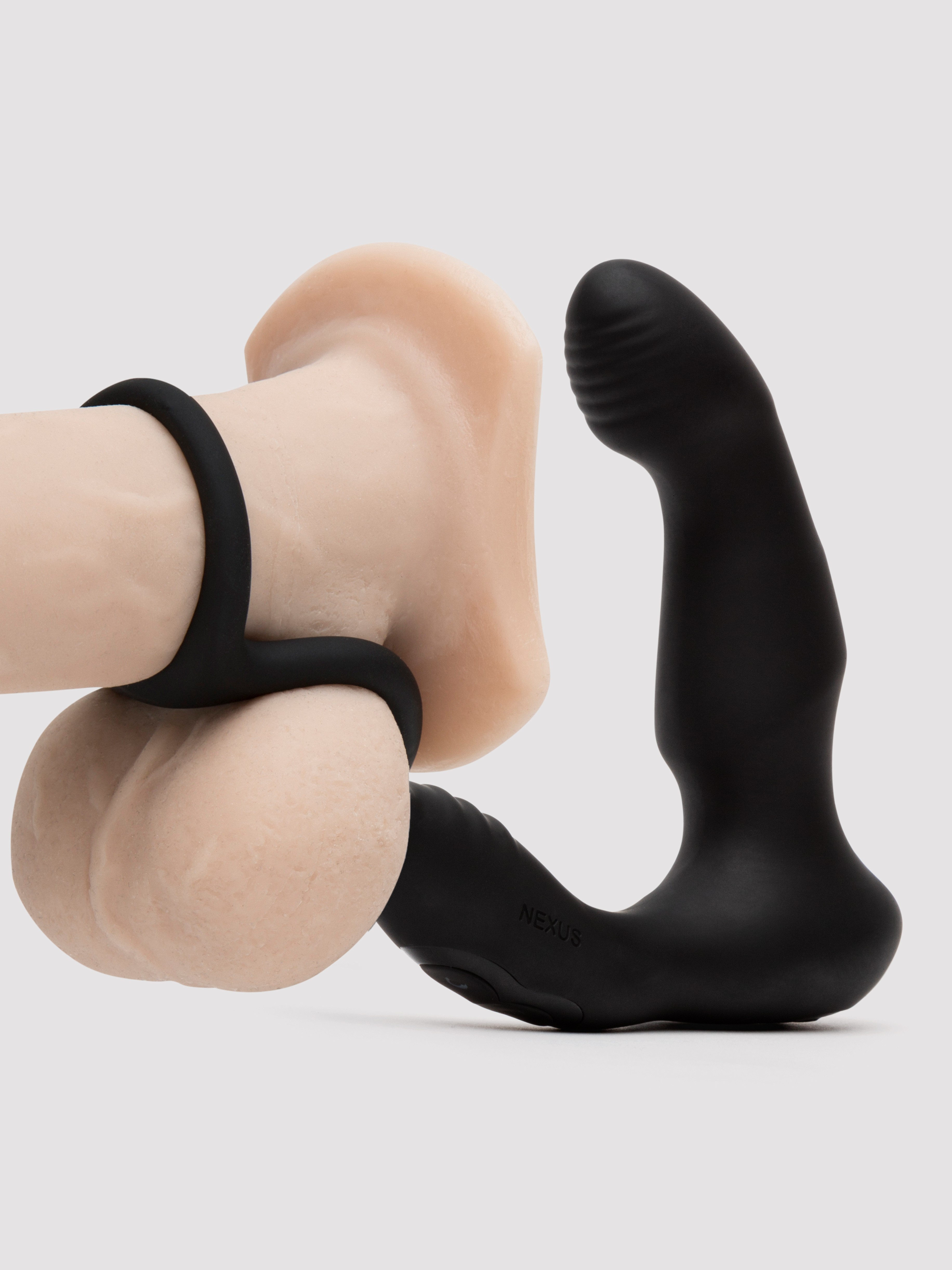 Nexus Simul8 Wave Dual Prostate Massager with Double Cock Ring, Black, hi-res