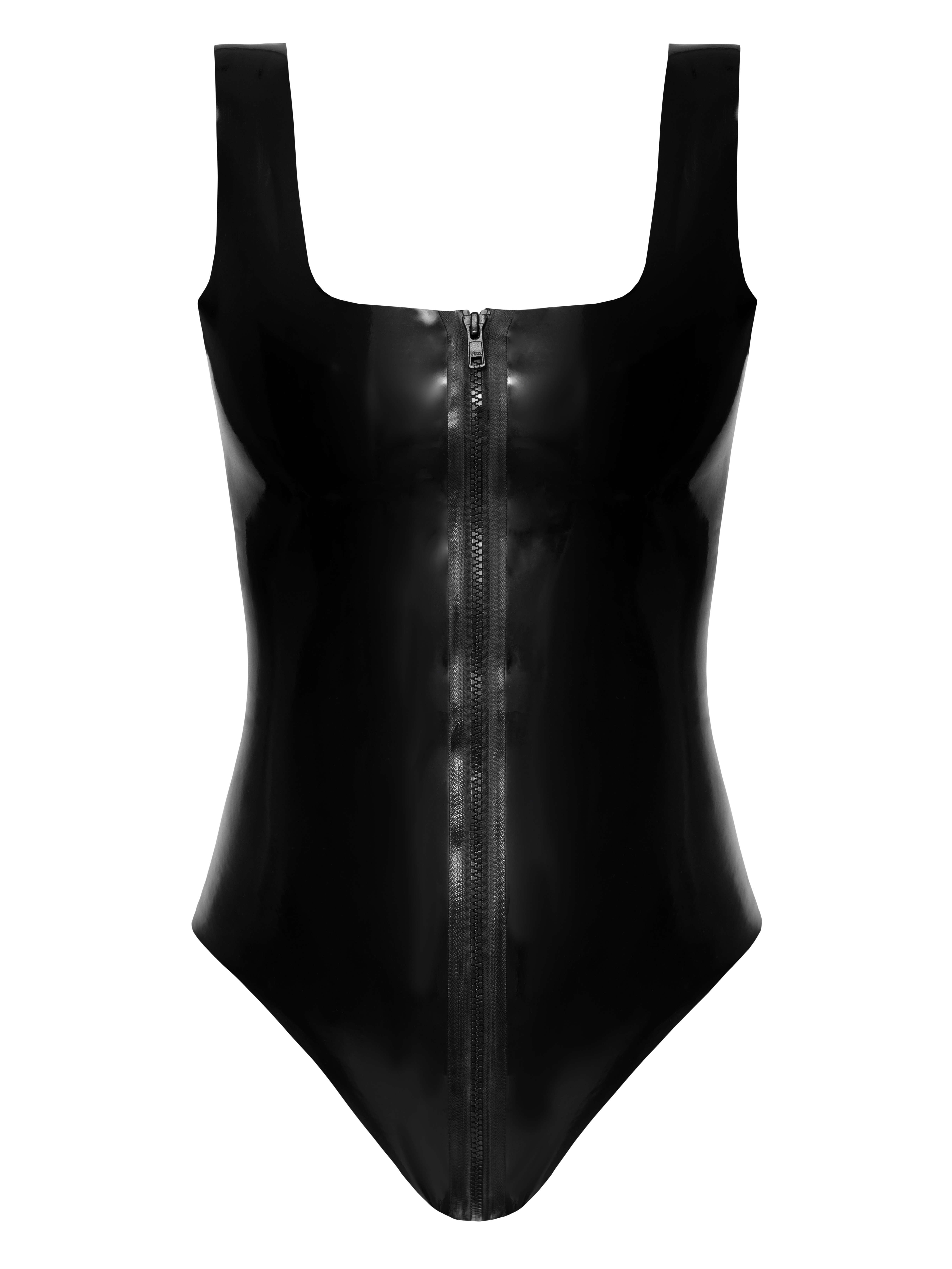 Latex Zip Front Body, Black, hi-res