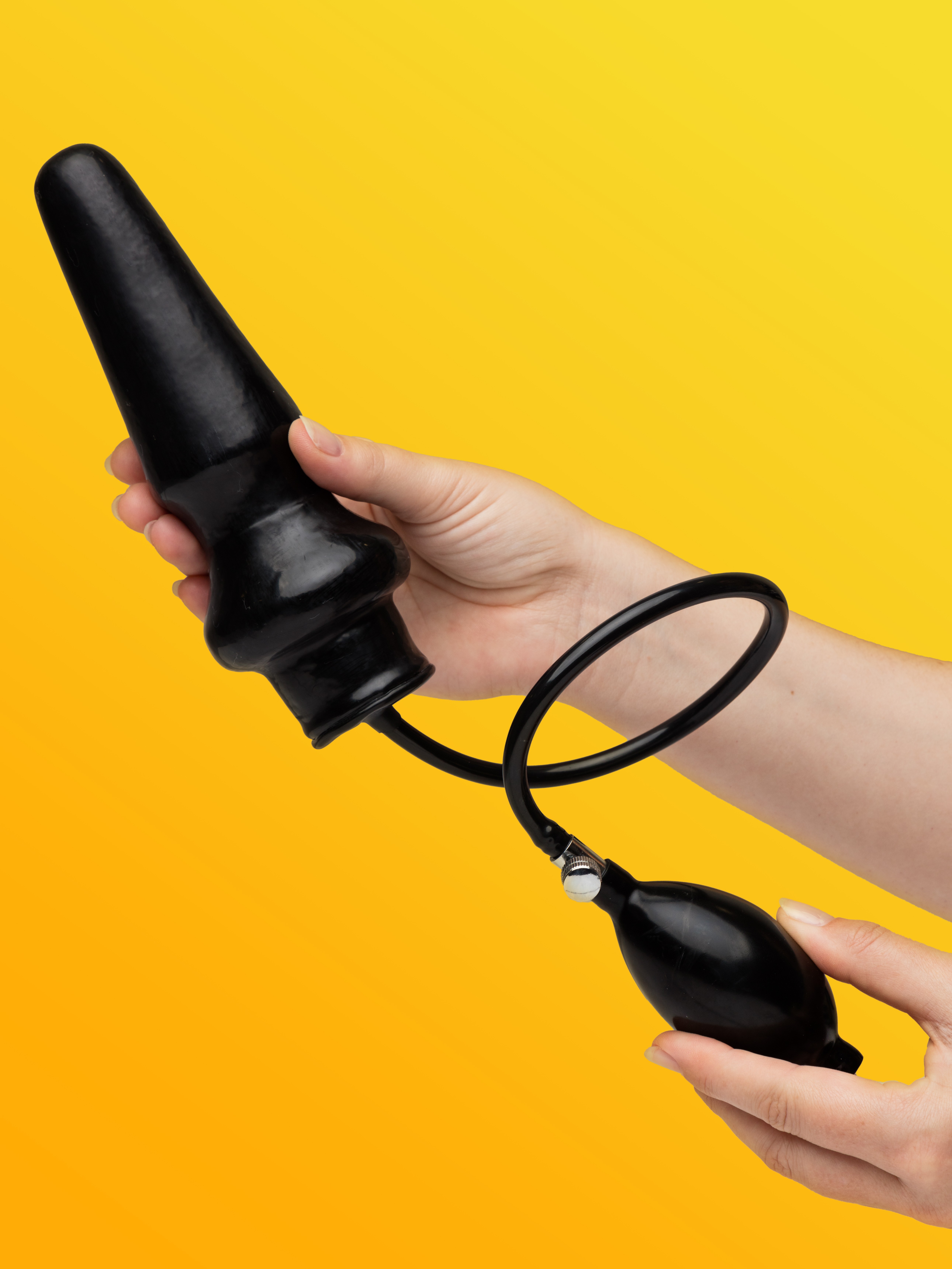 Inflatable Latex Butt Plug, Black, hi-res