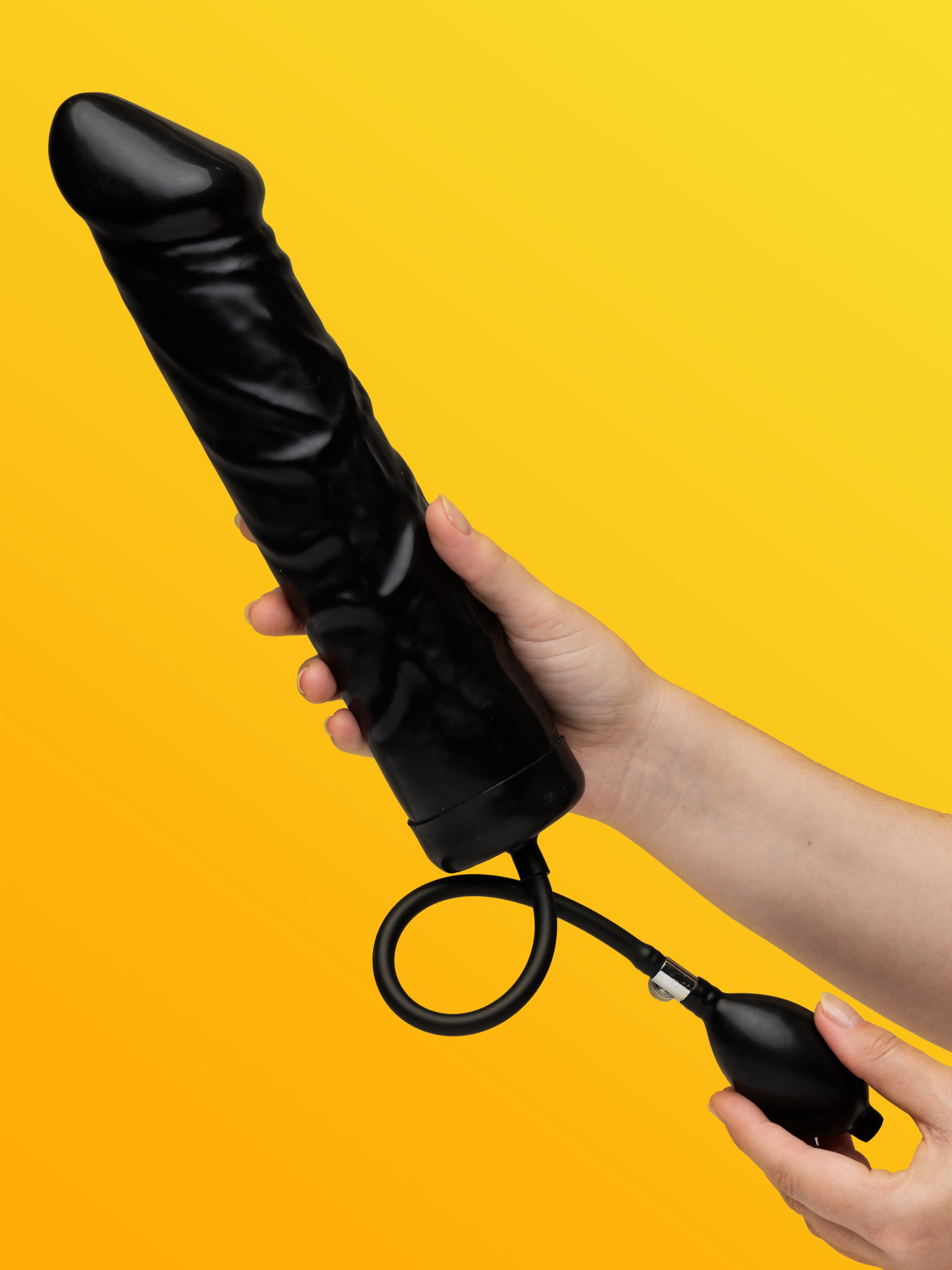 Inflatable Large Realistic Dildo 9 Inch, Black, hi-res
