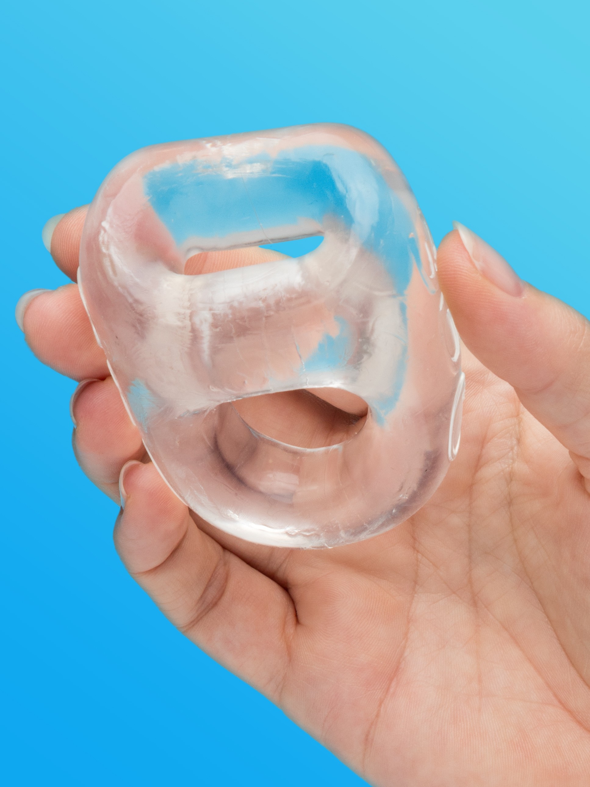 Oxballs Clear Two-Way Cockring and Ball Sling, Clear, hi-res
