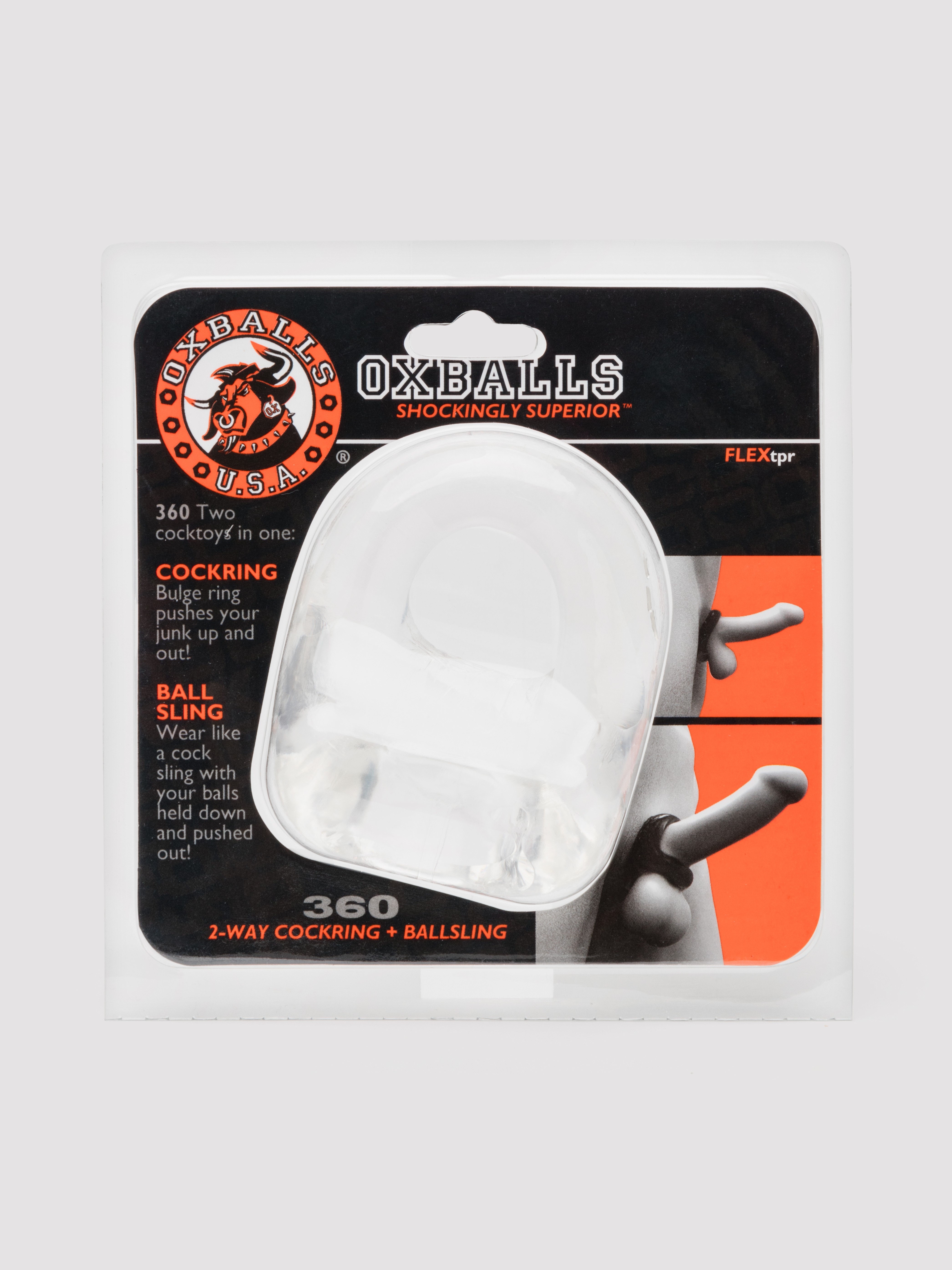 Oxballs Clear Two-Way Cockring and Ball Sling, Clear, hi-res