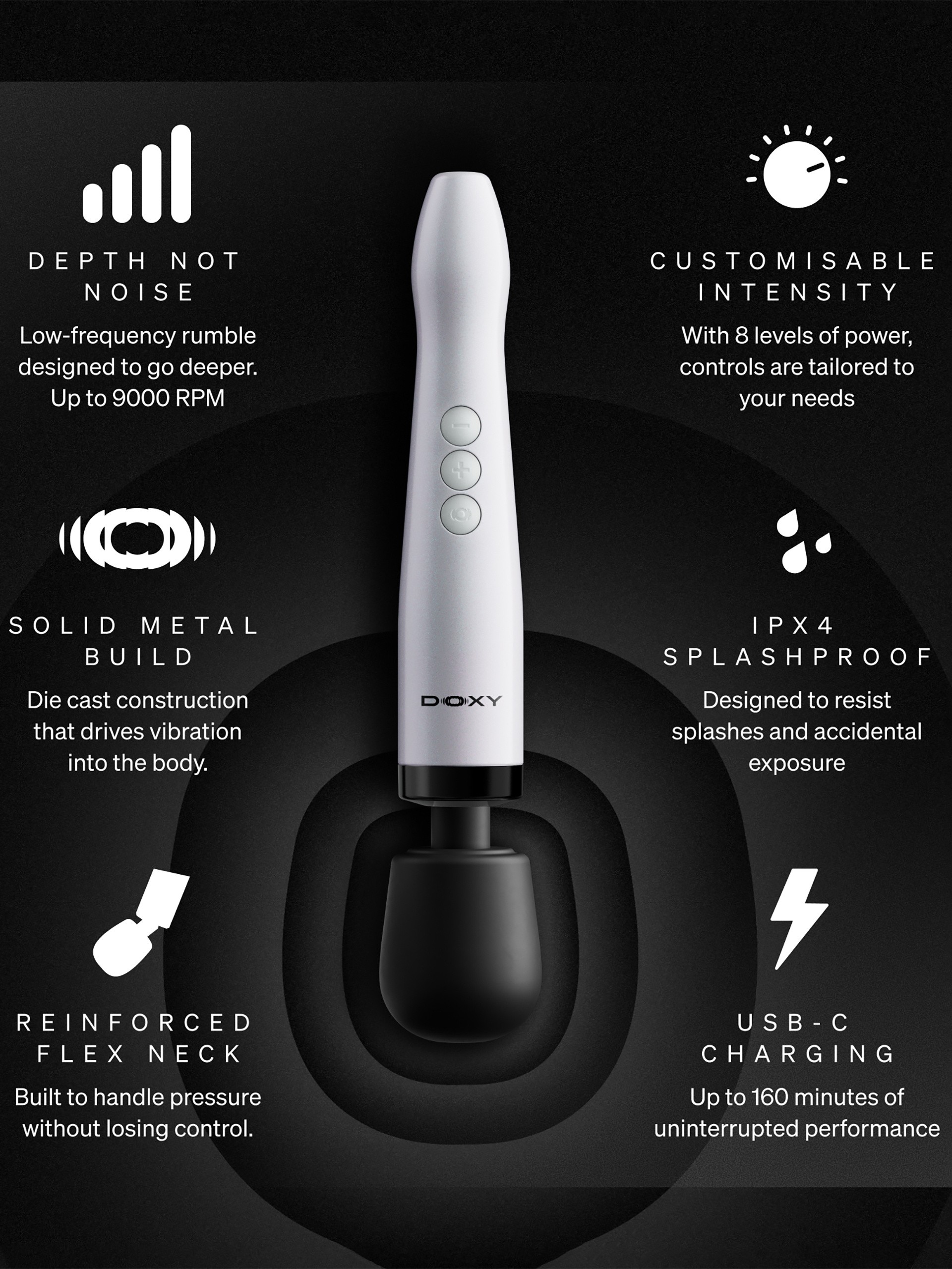 Doxy Die Cast R Extra Powerful Rechargeable Wand Massager, White, hi-res