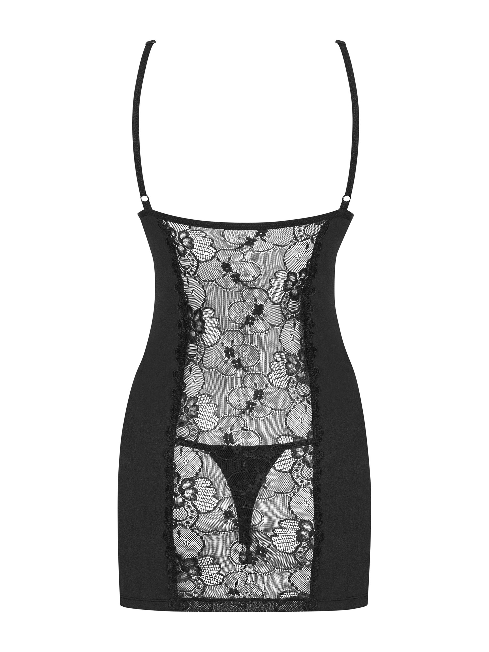 Obsessive Heartina Black Lace Underwired Chemise Set, Black, vanilla